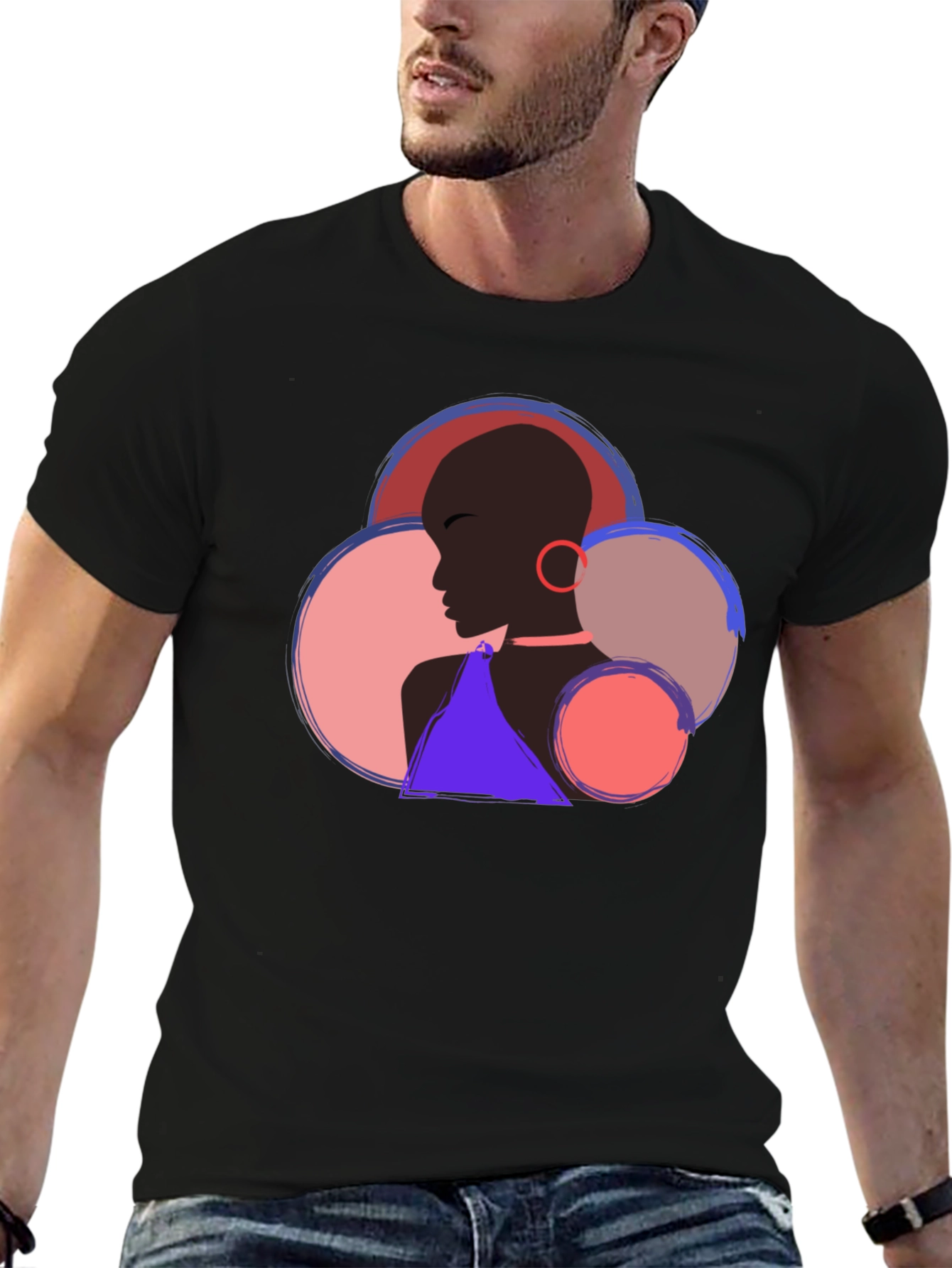 Black Abstract Woman Portrait Graphic T-Shirt view 6