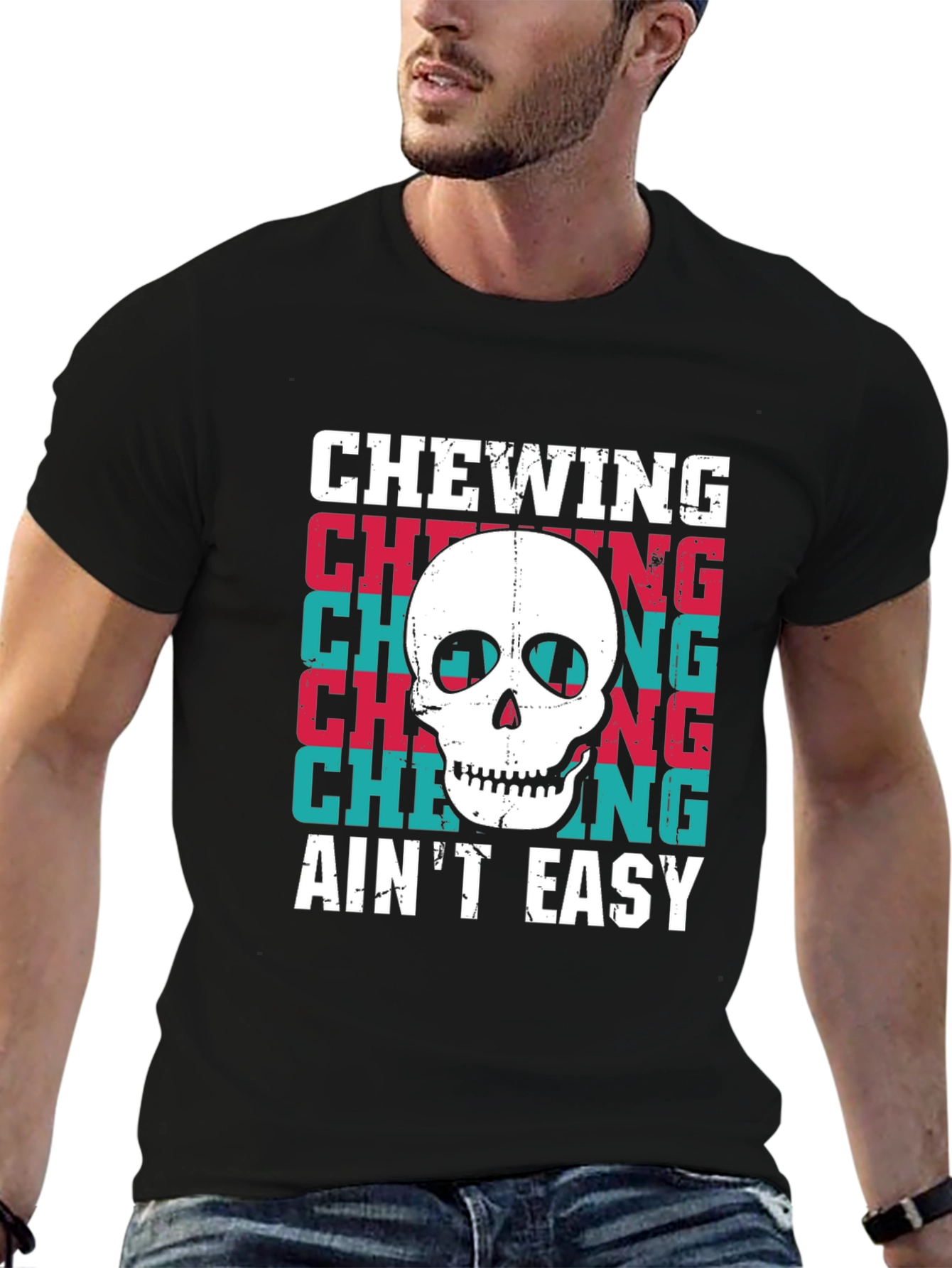 Black Chewing Ain't Easy Skull Graphic Tee view 6
