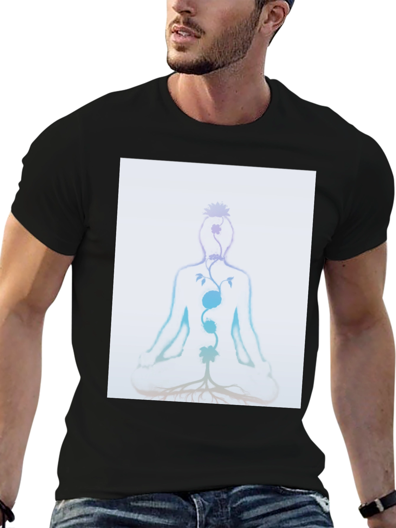 Chakra Meditation Tee - Spiritual Black T-Shirt - 6