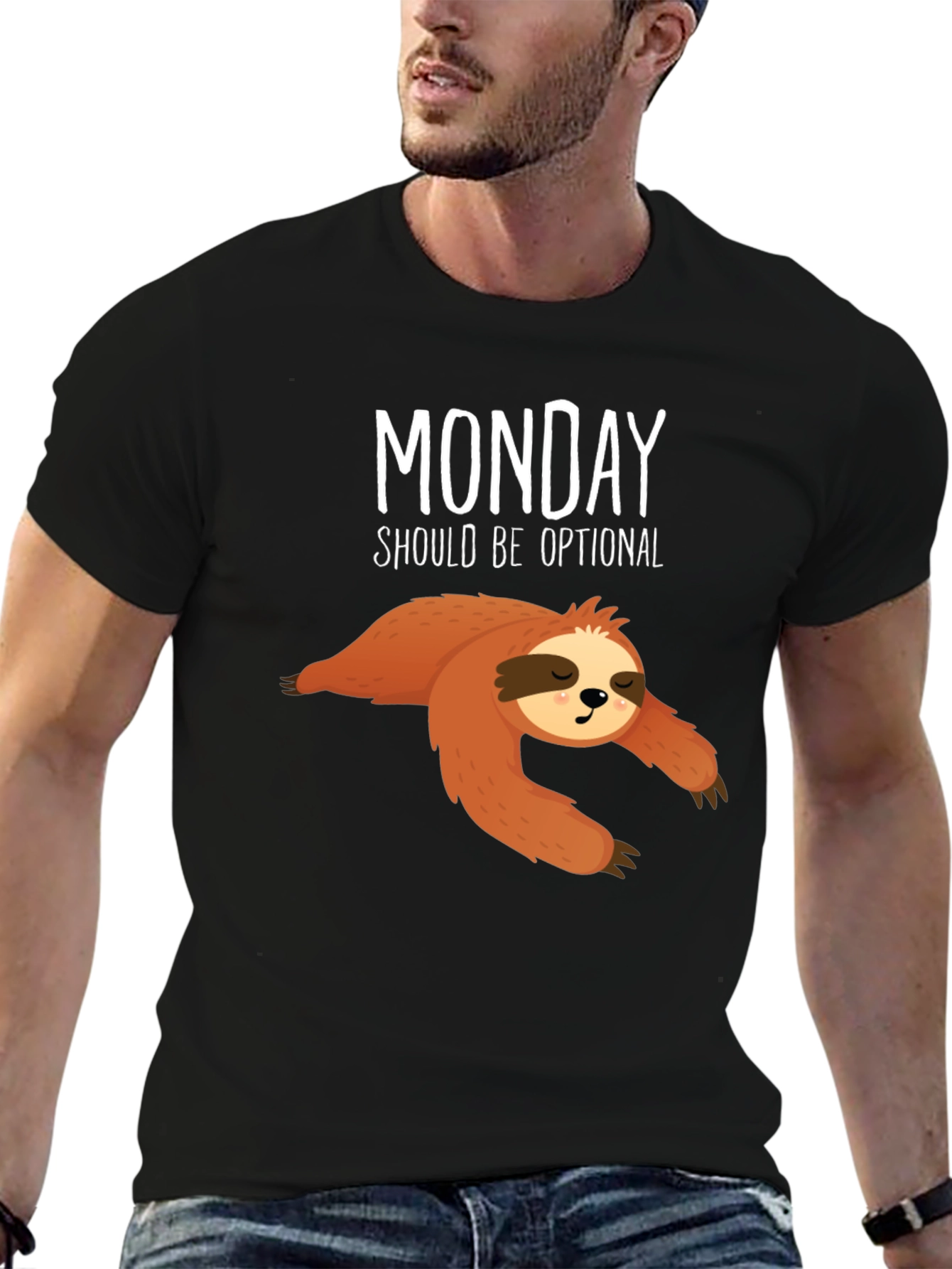 Black Funny Sloth Monday T-Shirt view 6