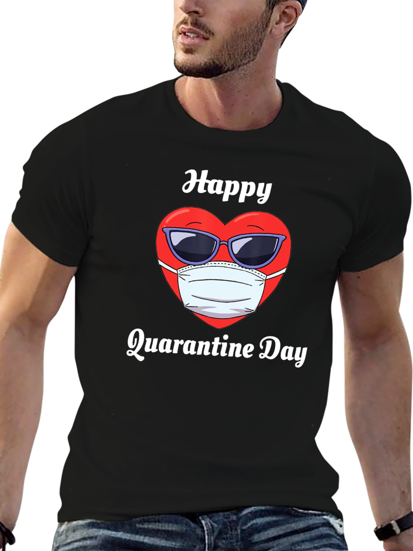 Black Happy Quarantine Day T-Shirt view 6