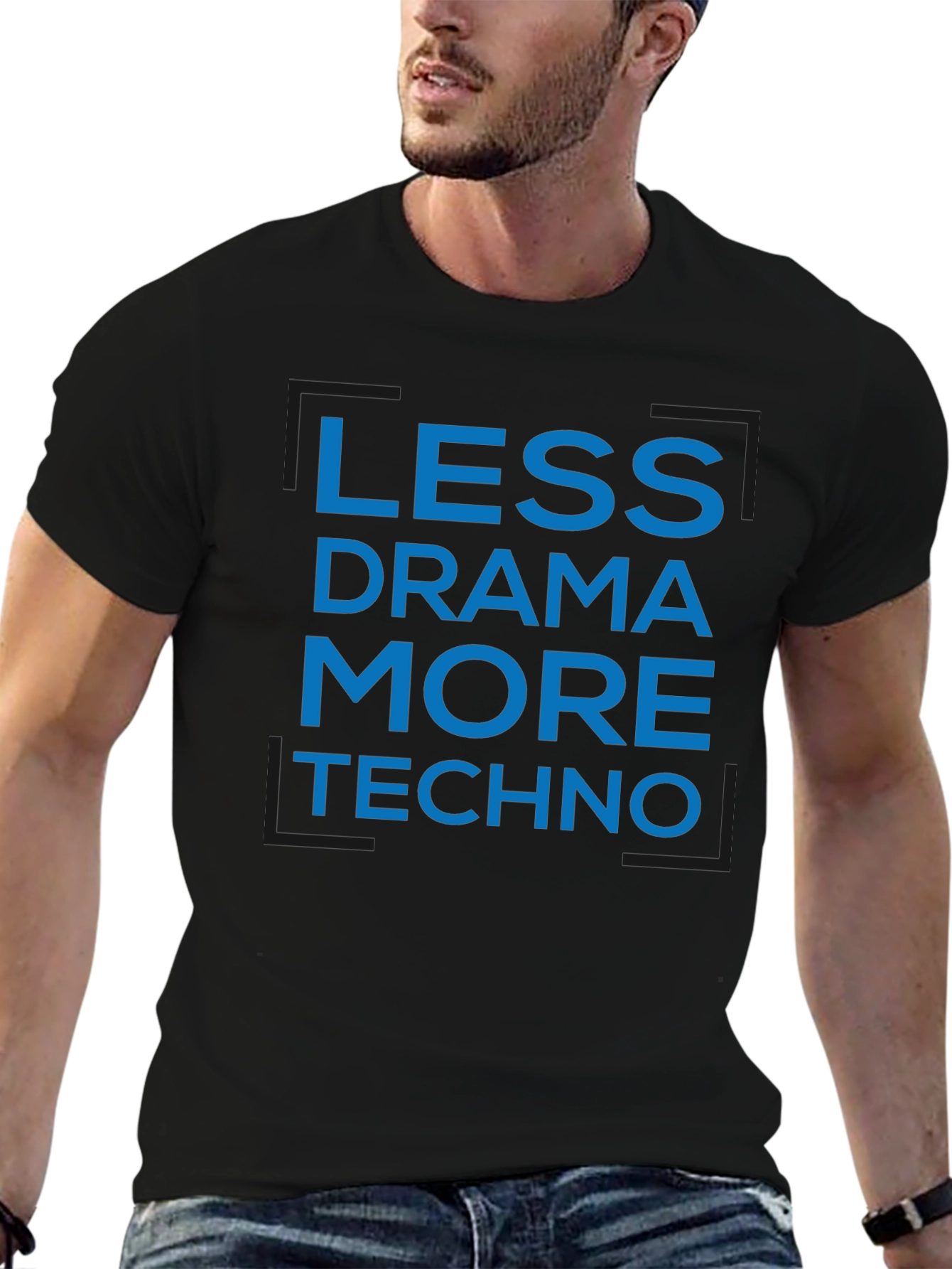 Black Less Drama More Techno Black T-Shirt view 6