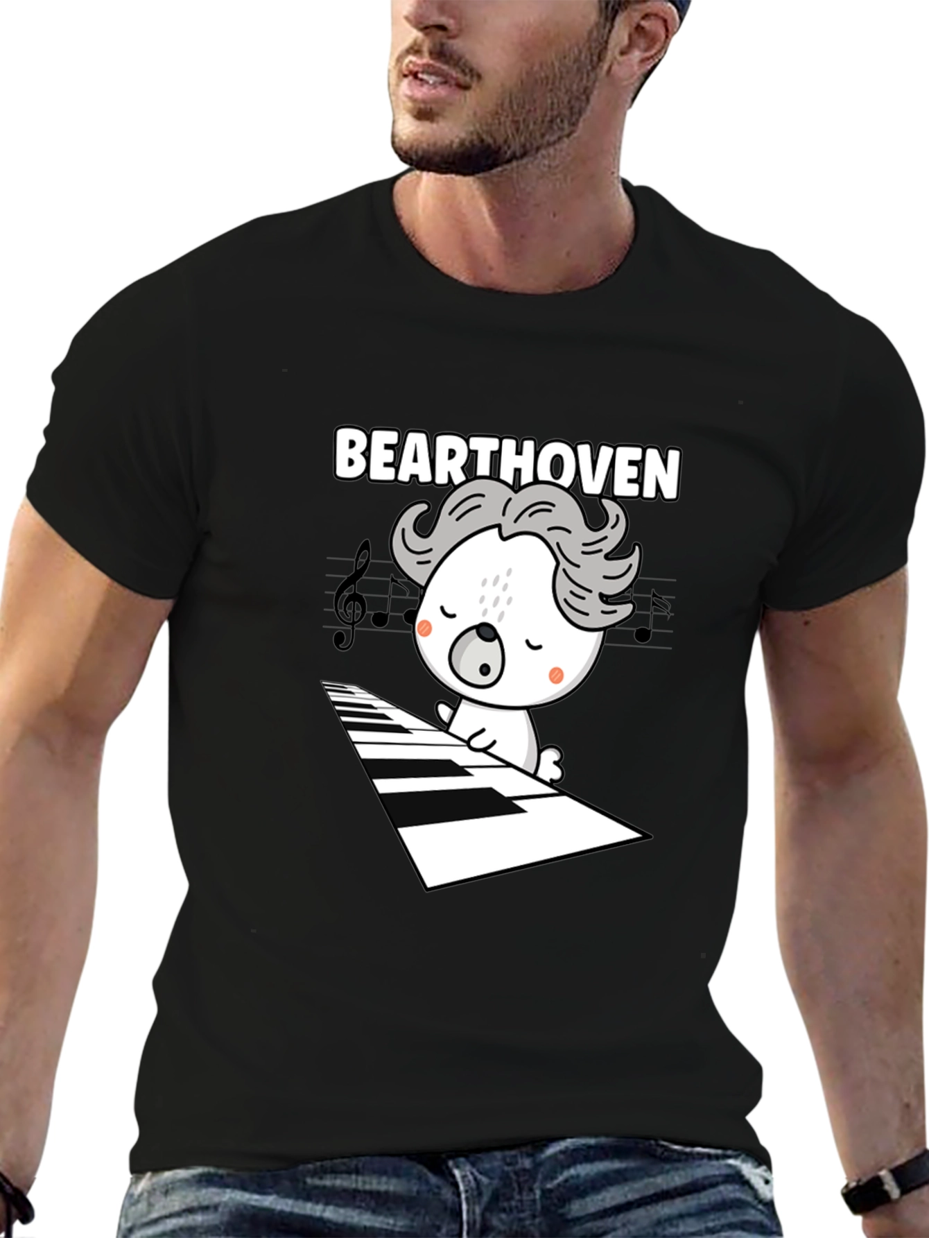 Black Bearthoven Piano T-Shirt view 6