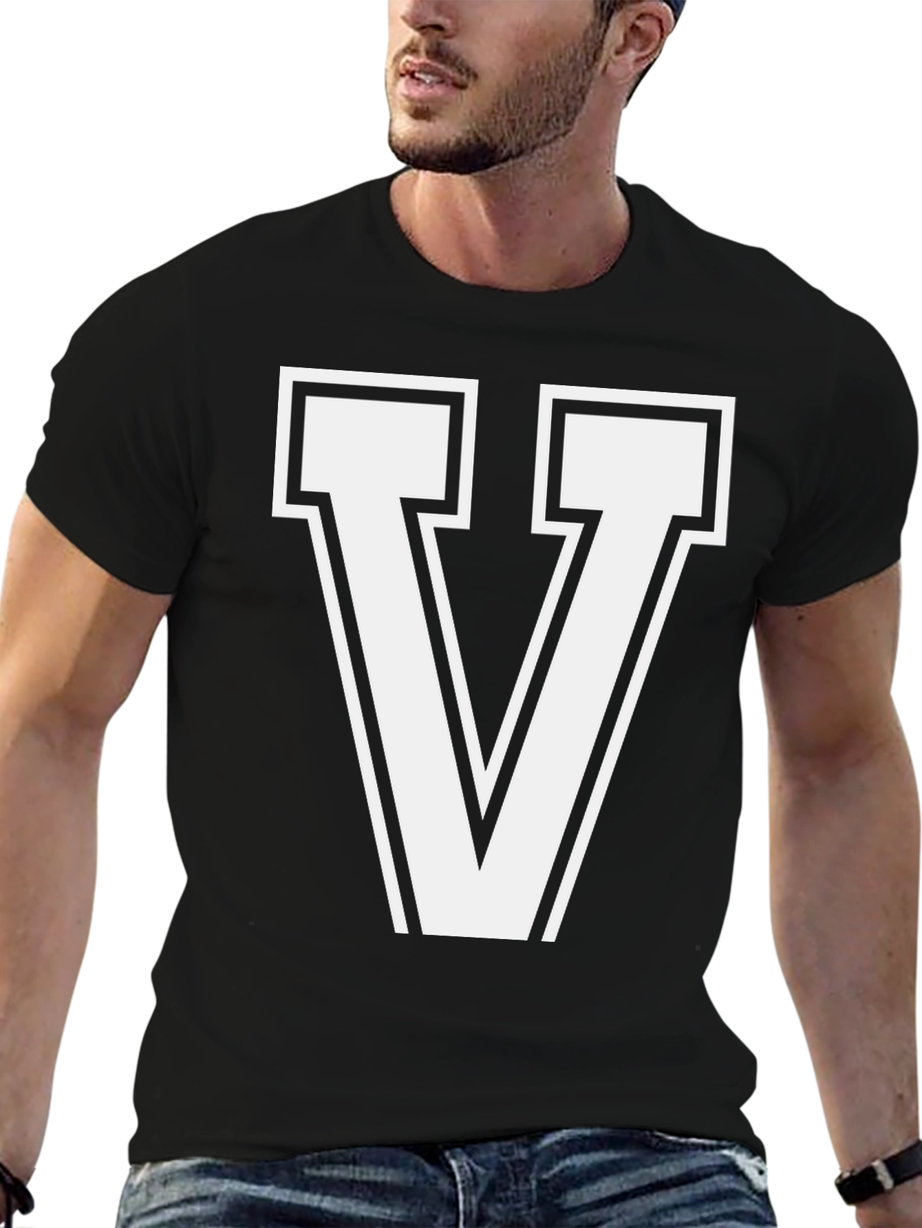 Black Bold Letter "V" Graphic T-Shirt - Casual Style view 6