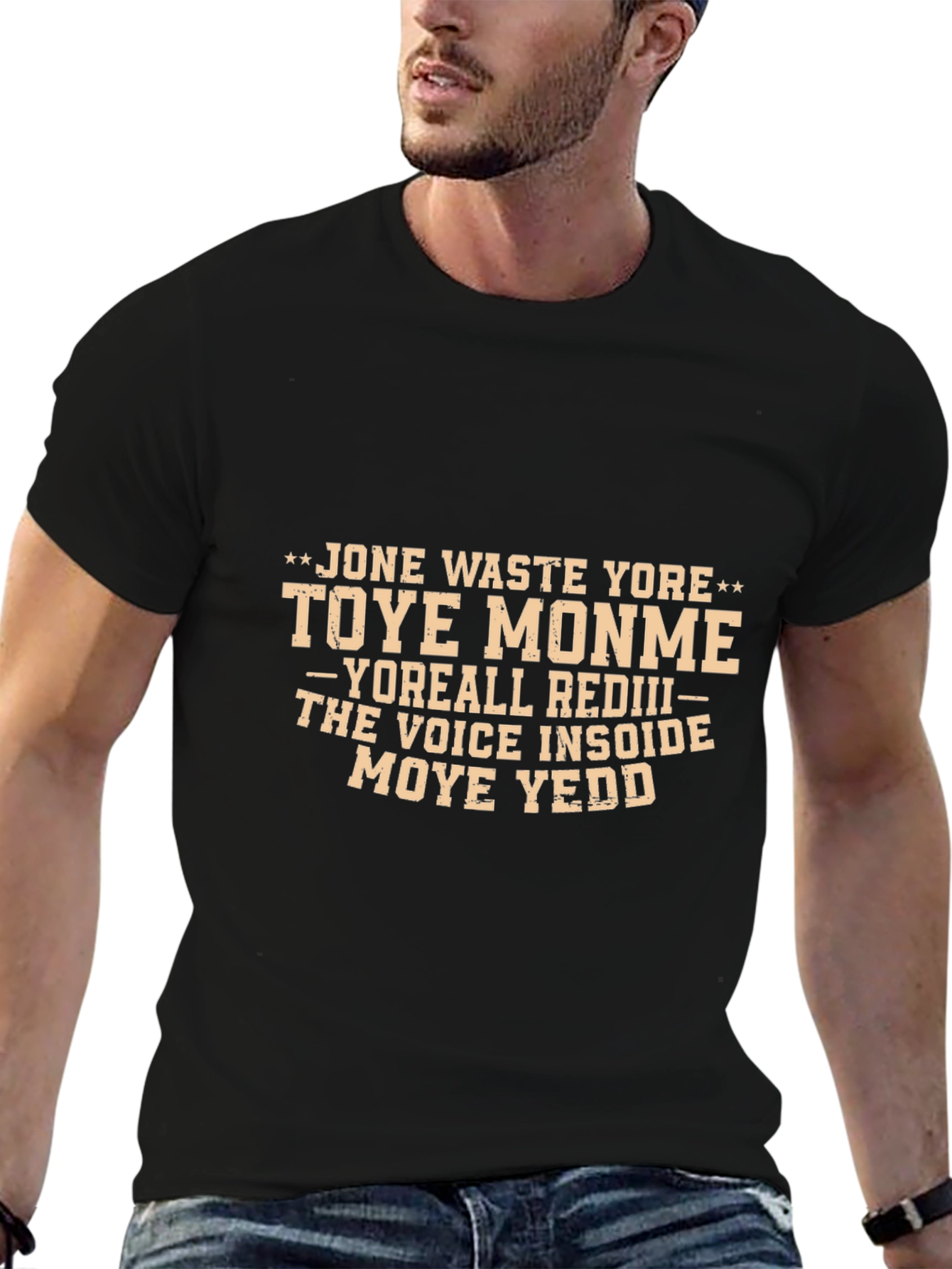 Black Humorous Graphic T-Shirt - "Jone Waste Yore" view 6