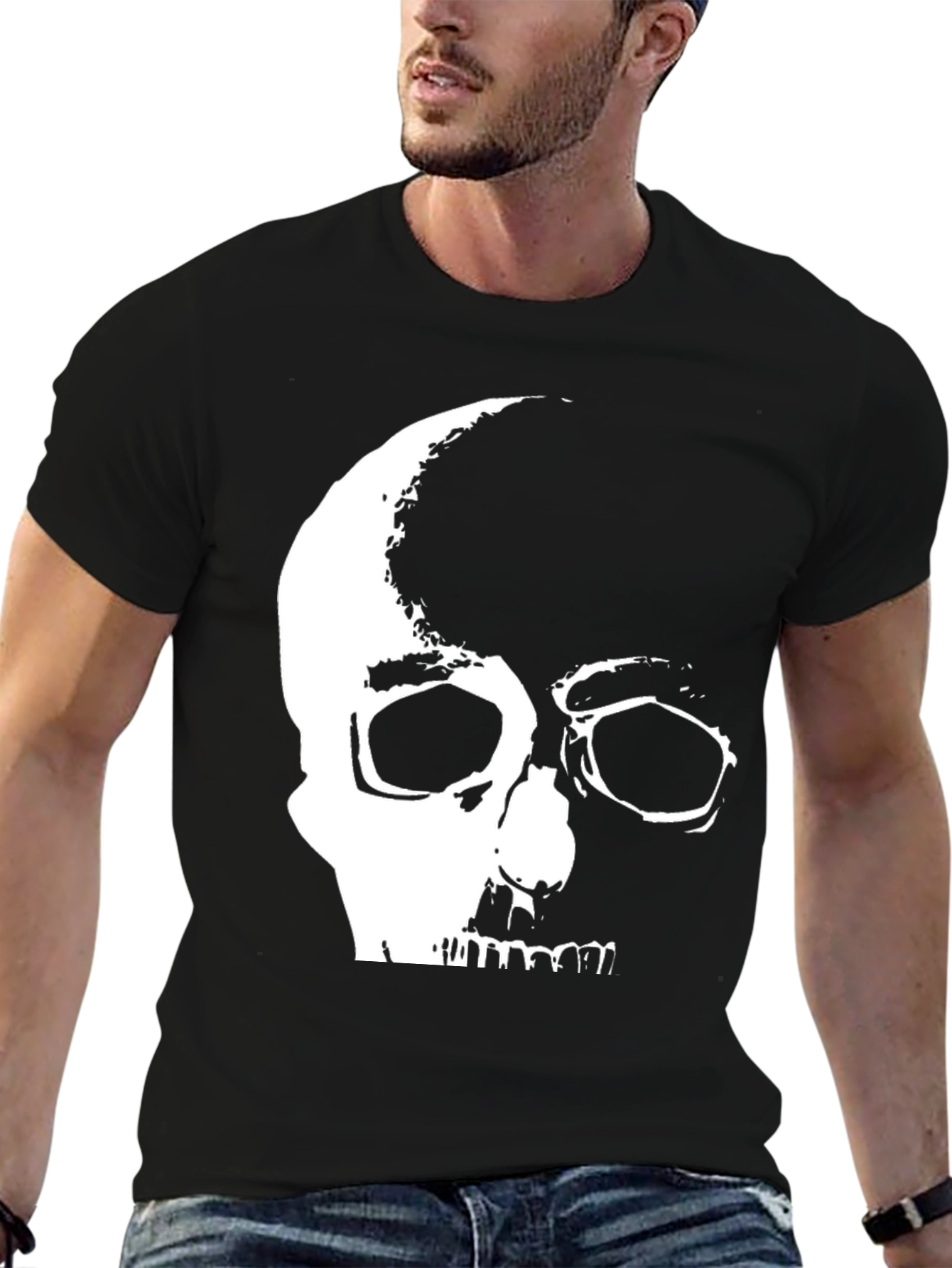 Black Skull Graphic Print Black T-Shirt view 6
