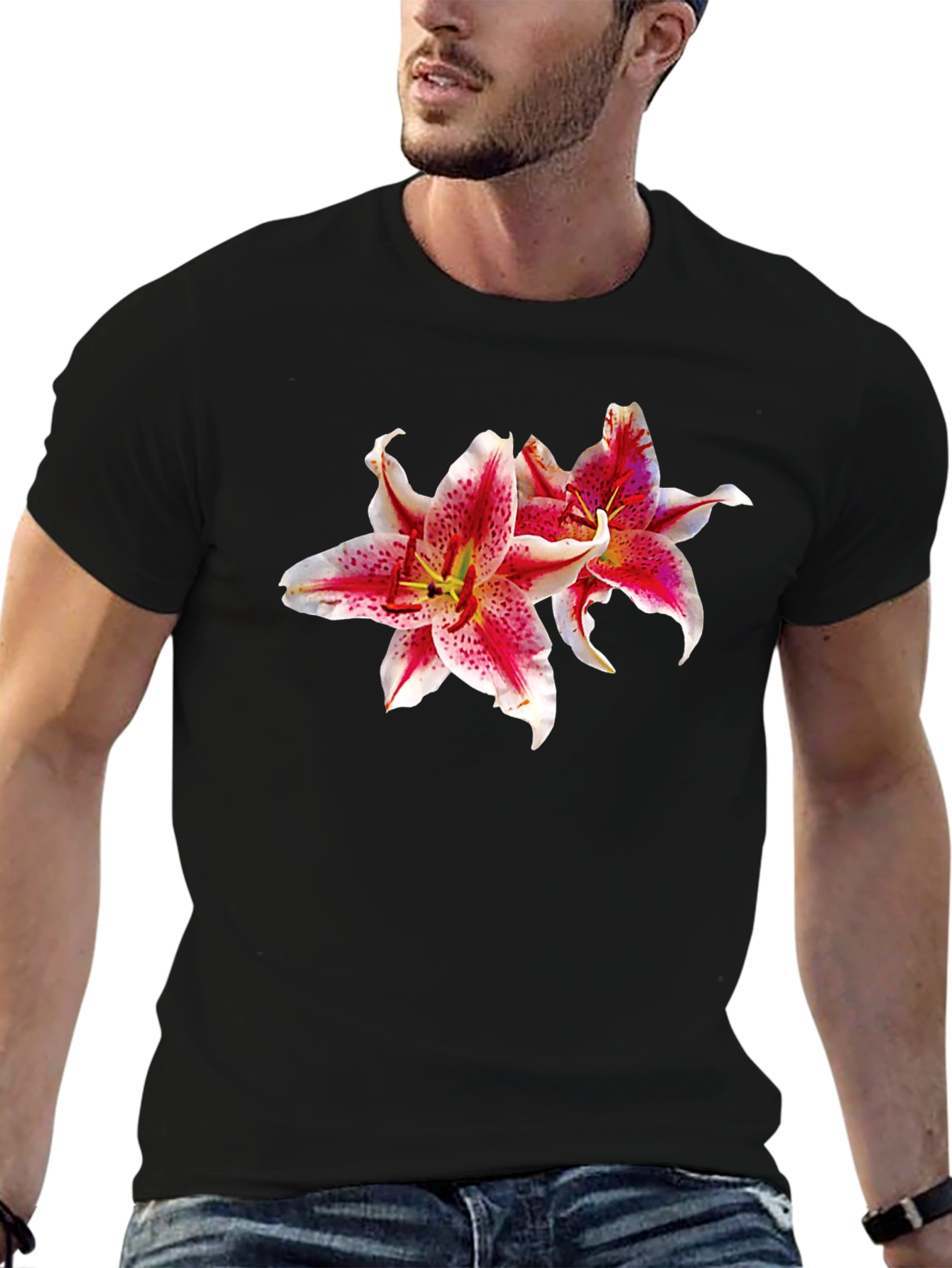 Black Floral Lily Graphic Black T-Shirt view 6