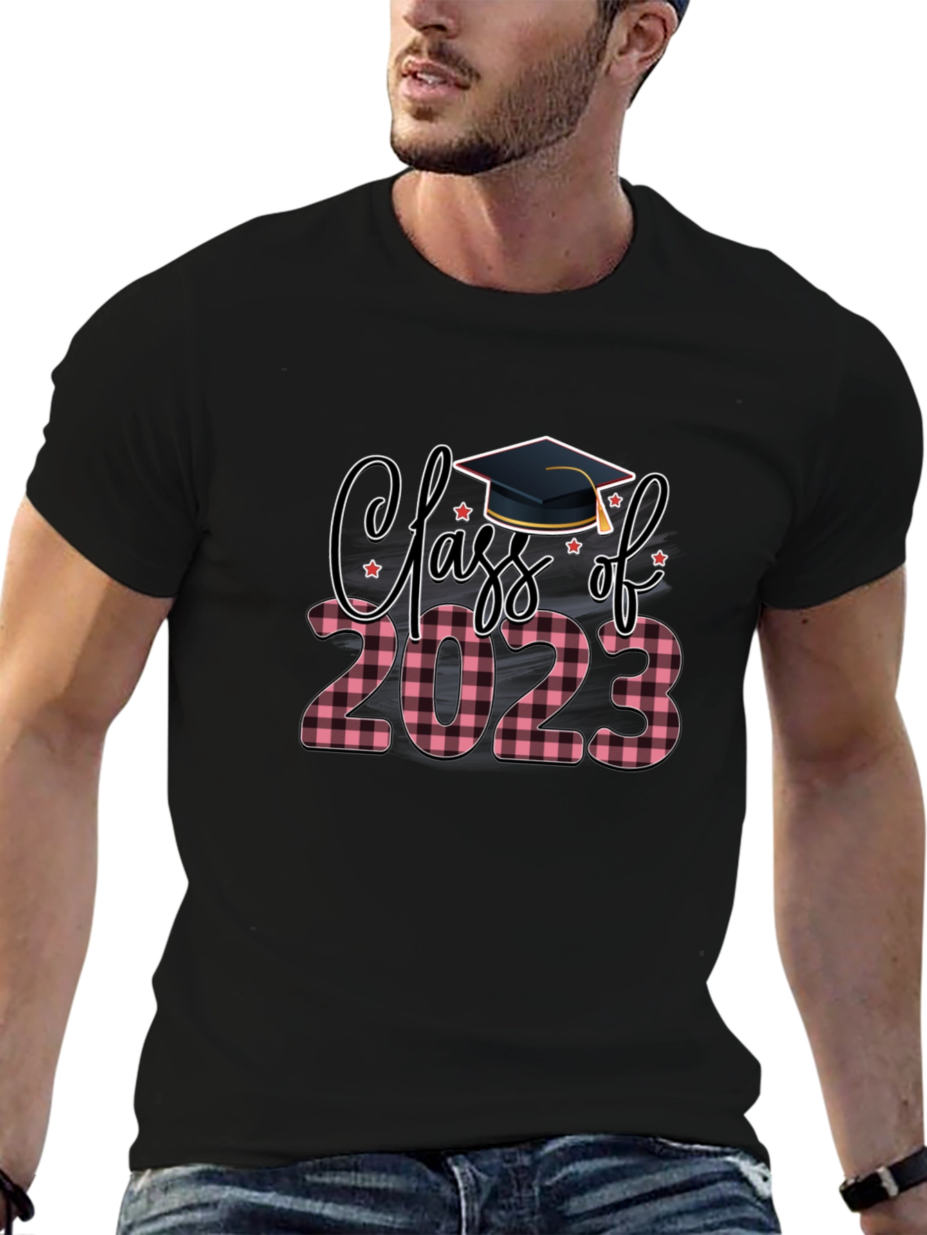 Black Class of 2023 Plaid Graduation T-Shirt view 6