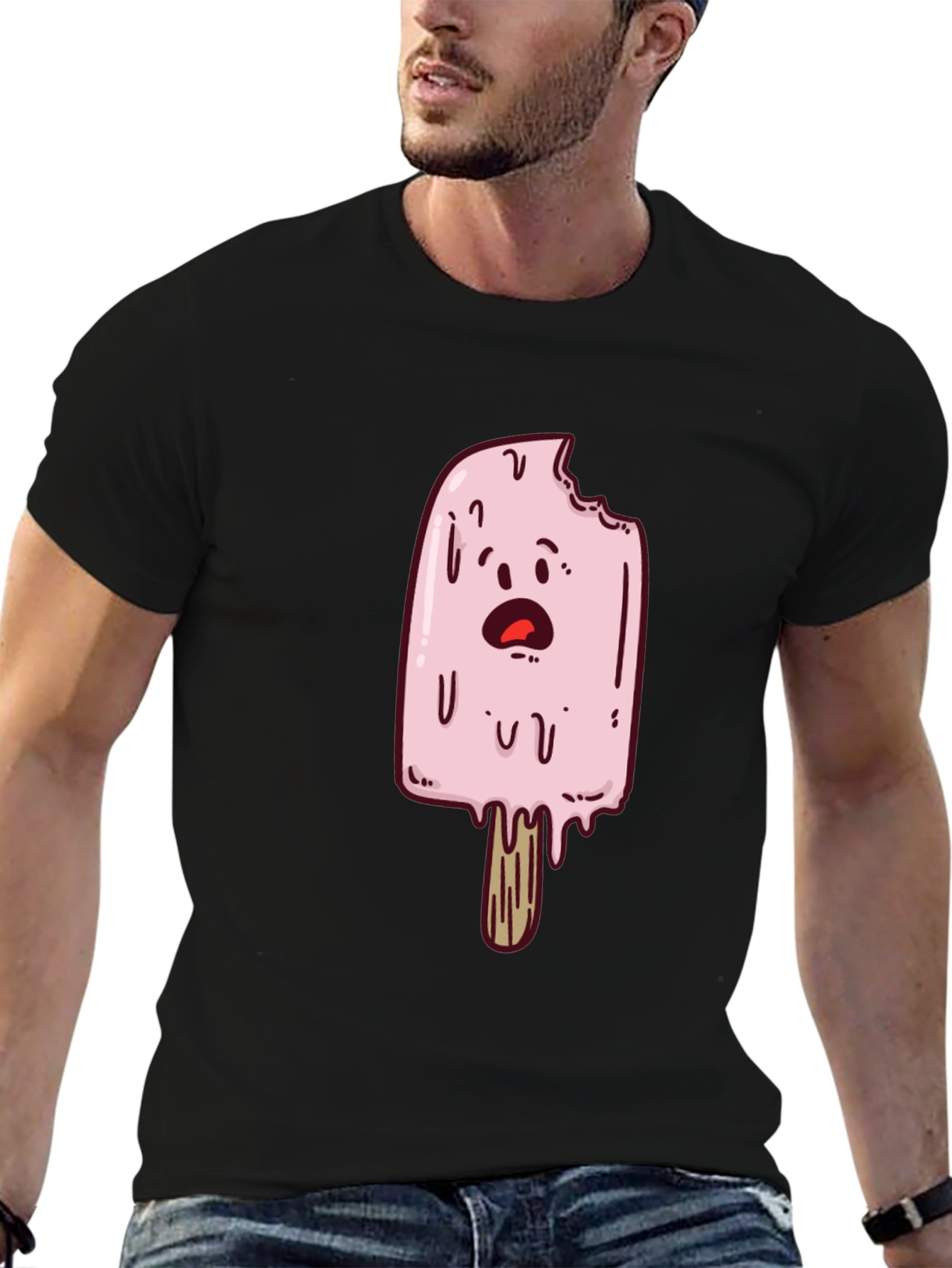 Black Funny Ice Cream T-Shirt - Cartoon Graphic Tee view 6