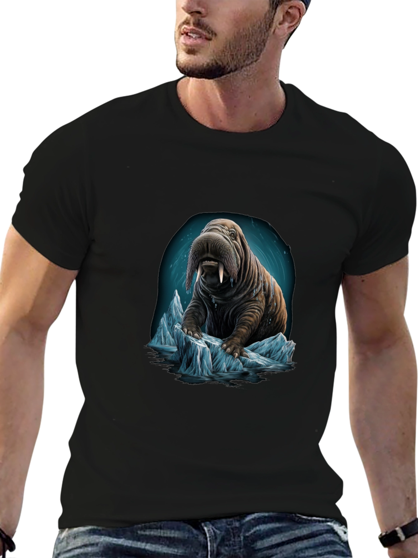 Black Walrus on Iceberg Graphic T-Shirt view 6