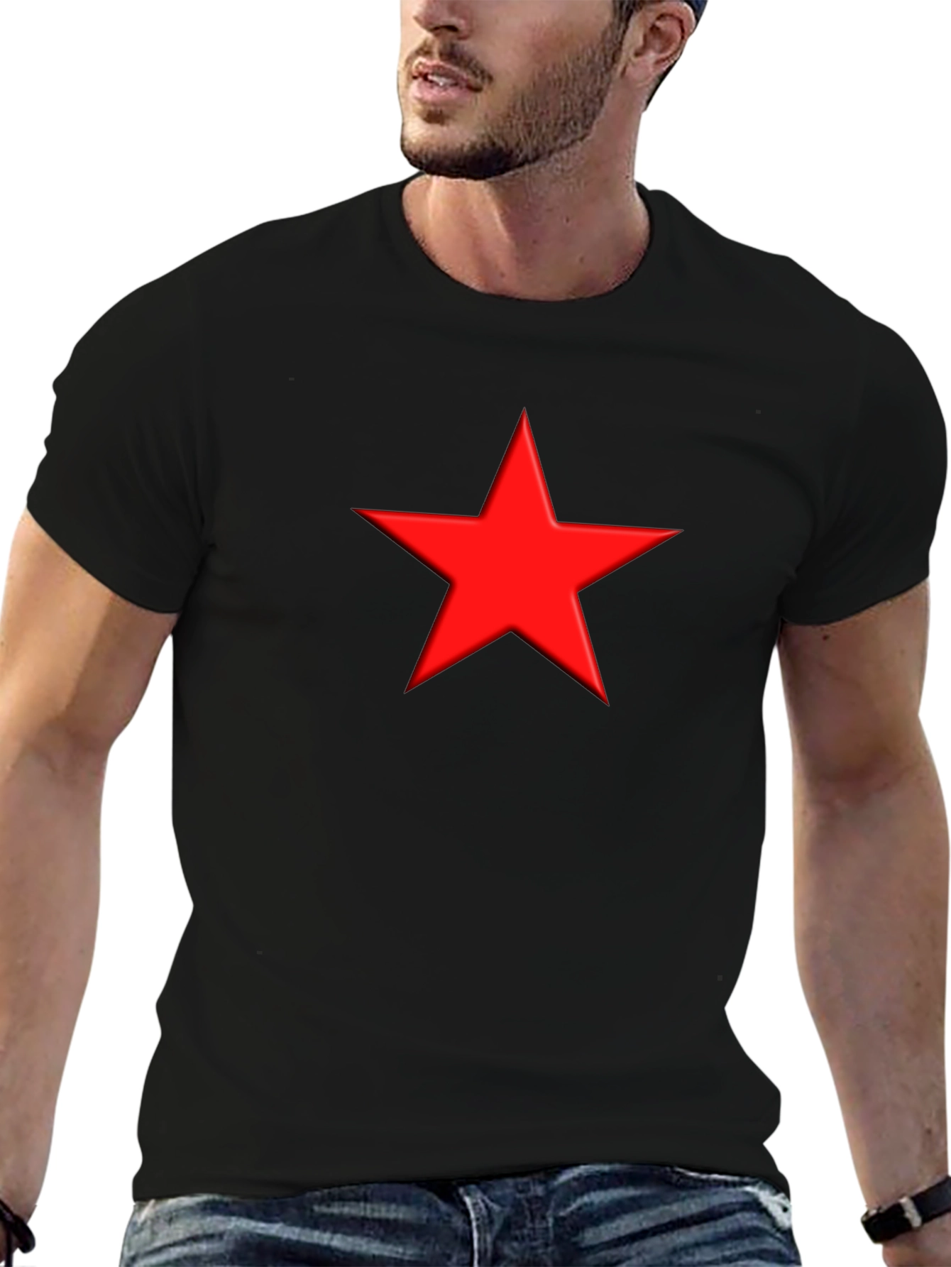 Black Red Star Graphic Black T-Shirt view 6