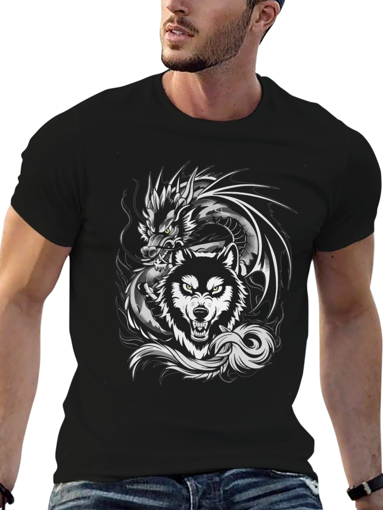 Black Dragon Wolf Graphic Tee - Fierce Design view 6