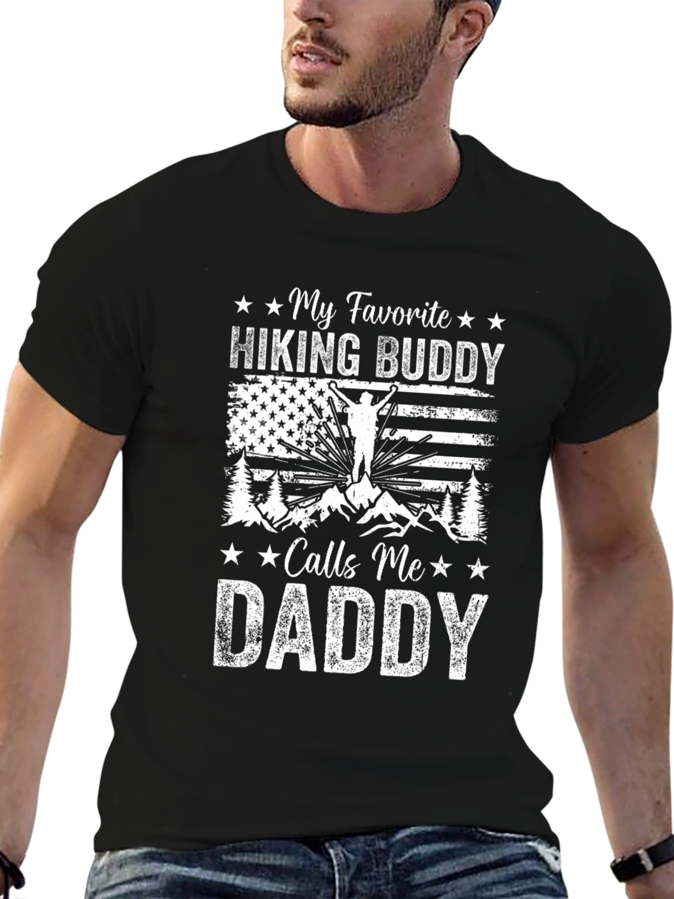 Black My Favorite Hiking Buddy Calls Me Daddy T-Shirt view 6