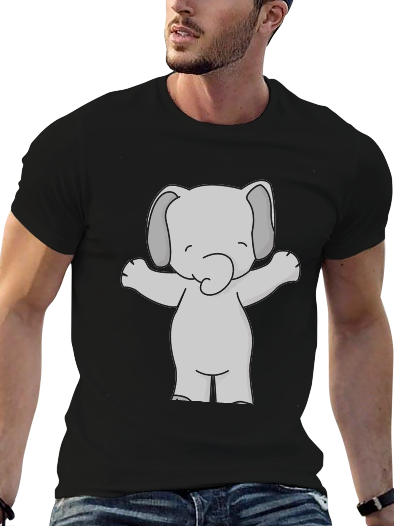 Black Cute Elephant Graphic Tee - Black Unisex T-Shirt view 6