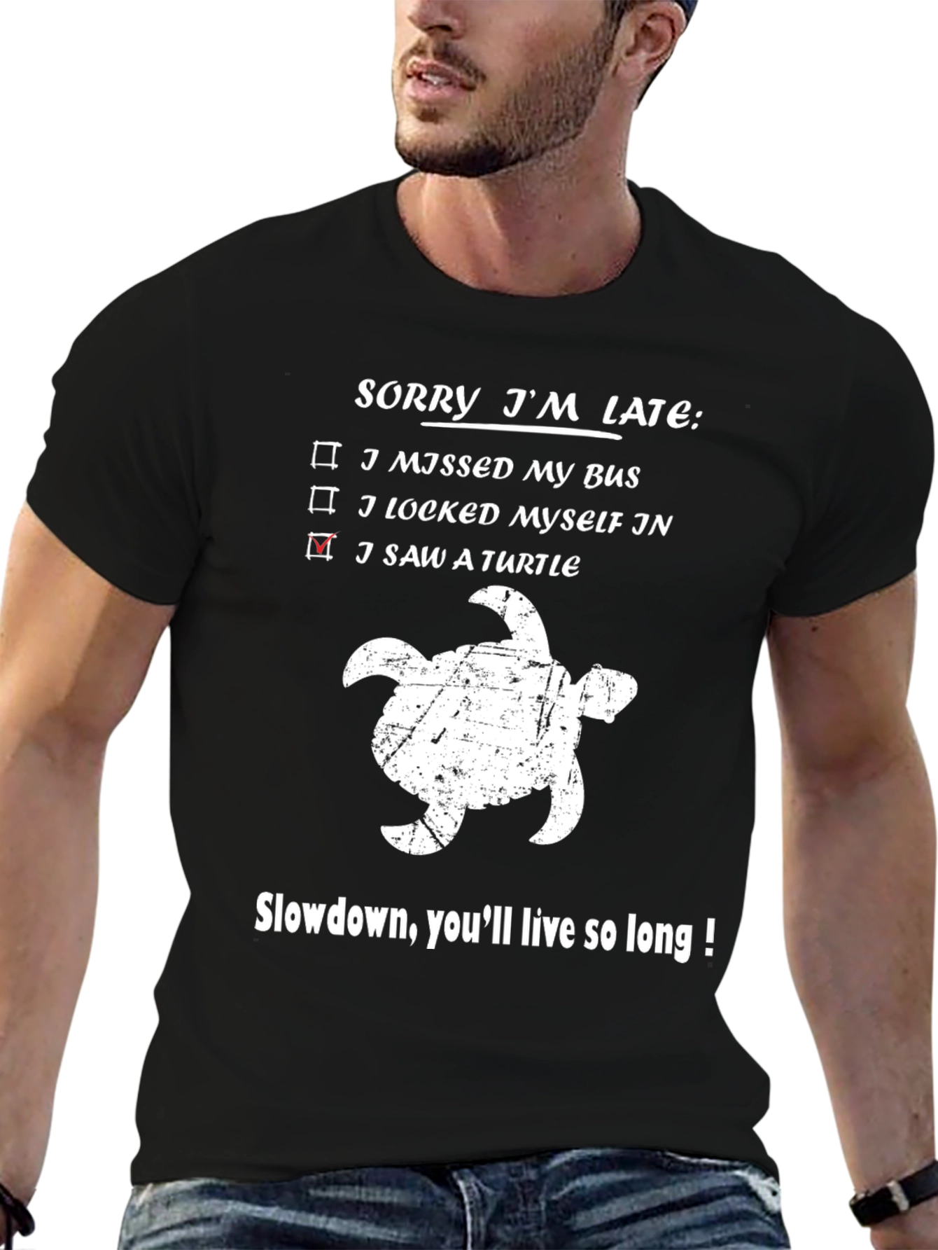 Black Sorry I'm Late Turtle Graphic Tee view 6