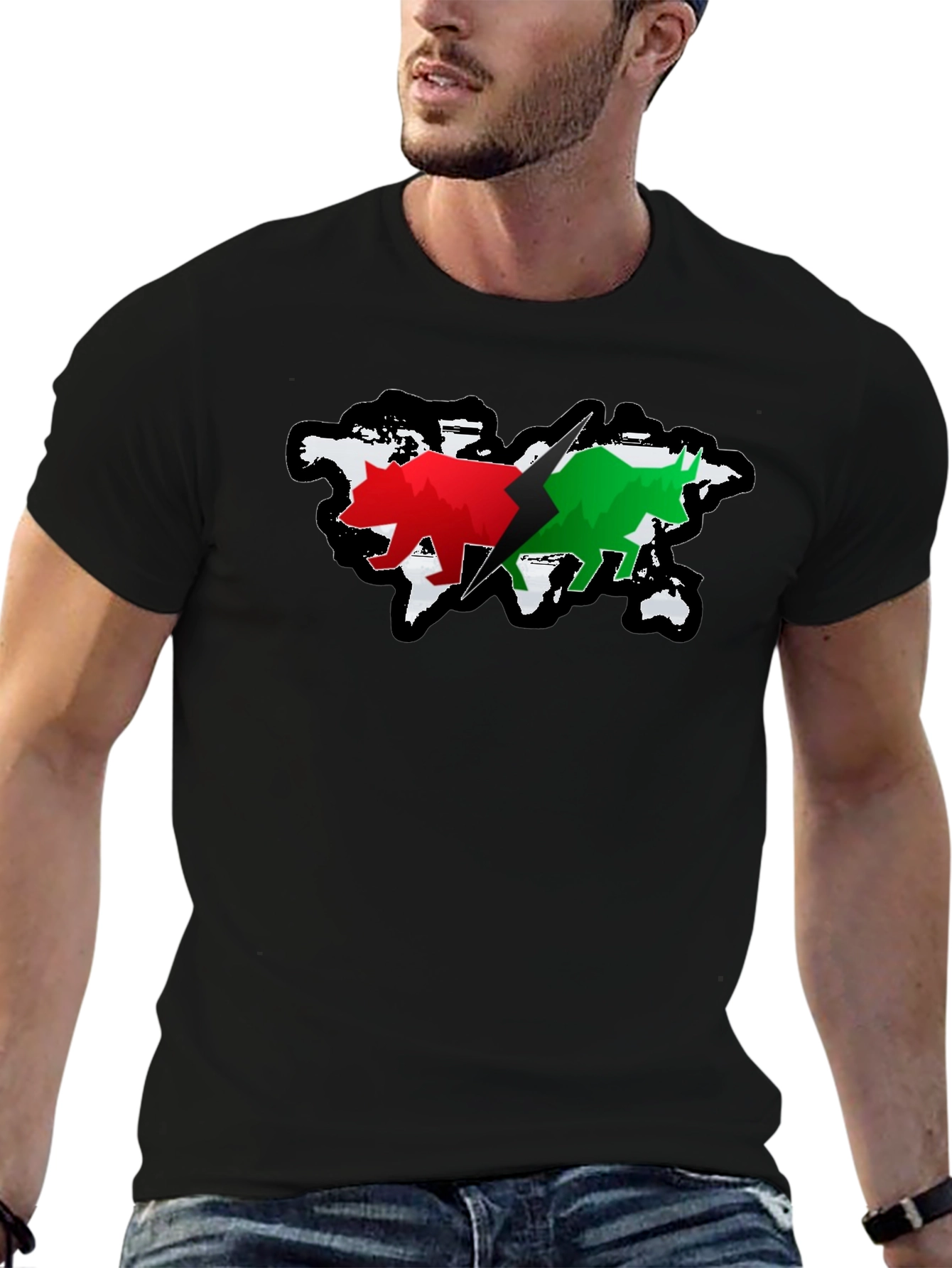 Black Bulls & Bears T-Shirt - Global Market Design view 6