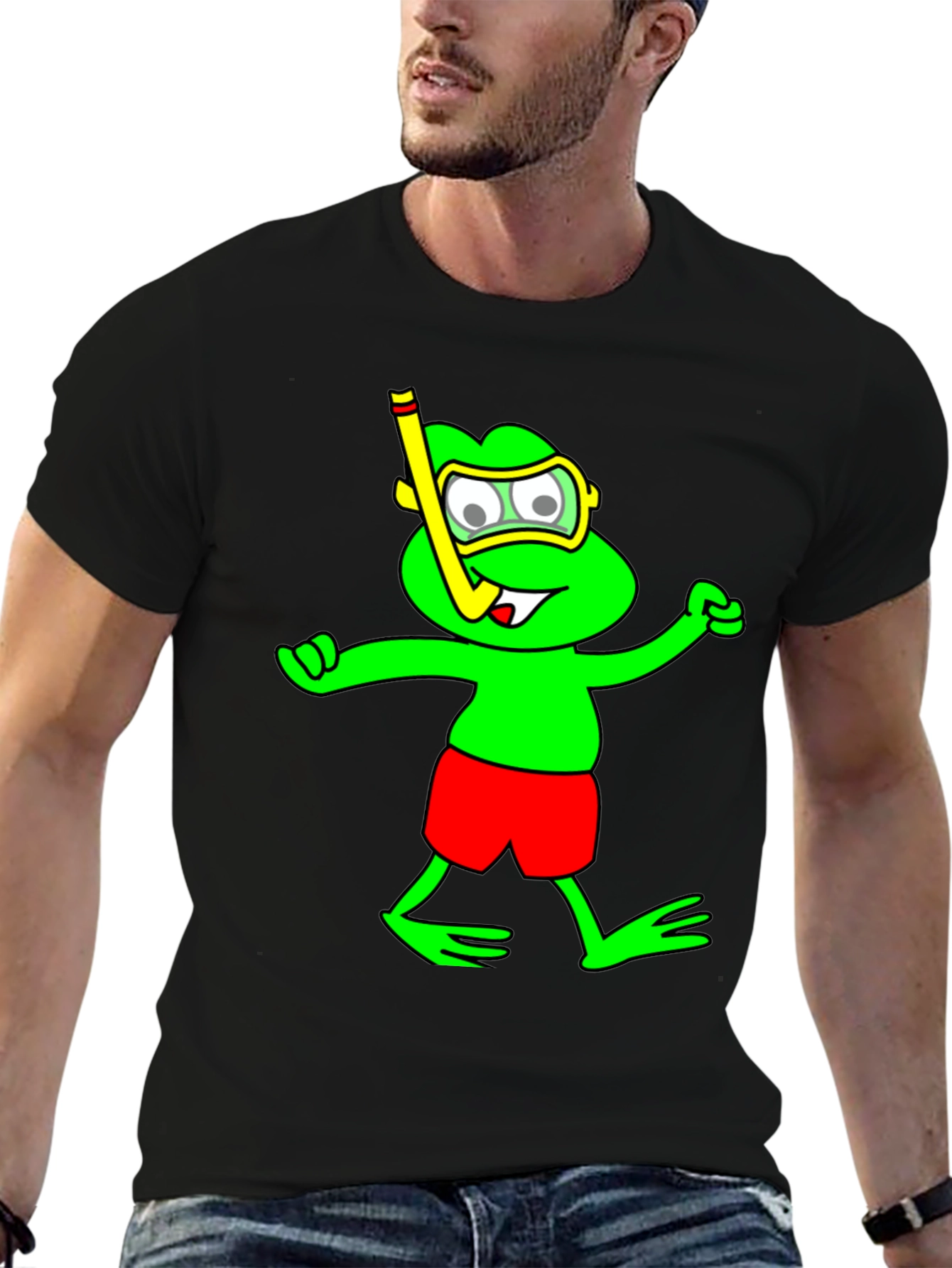 Black Frog Snorkel T-Shirt - Funny Summer Tee view 6