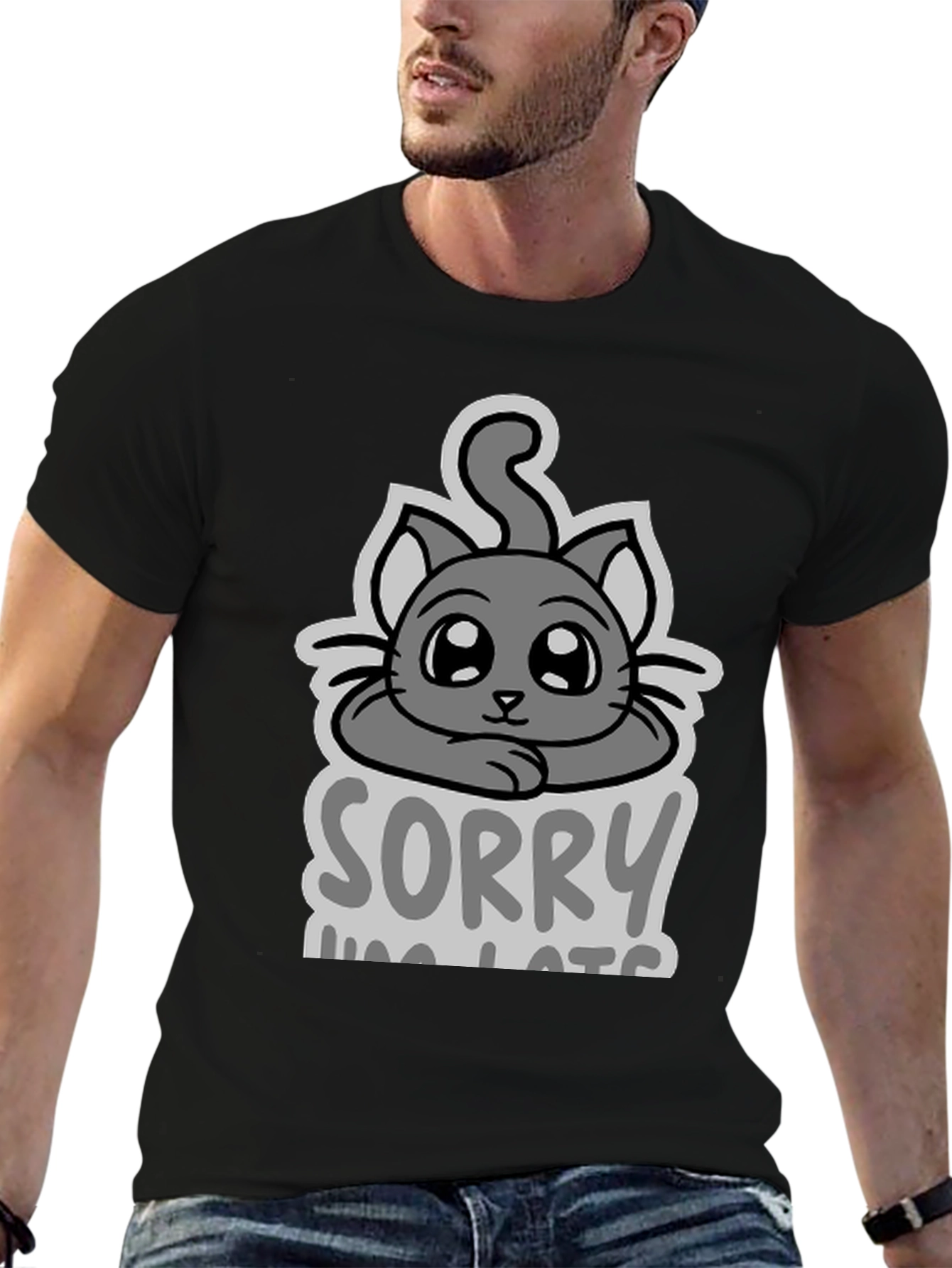 Black Sorry I'm Late Cat T-Shirt view 6