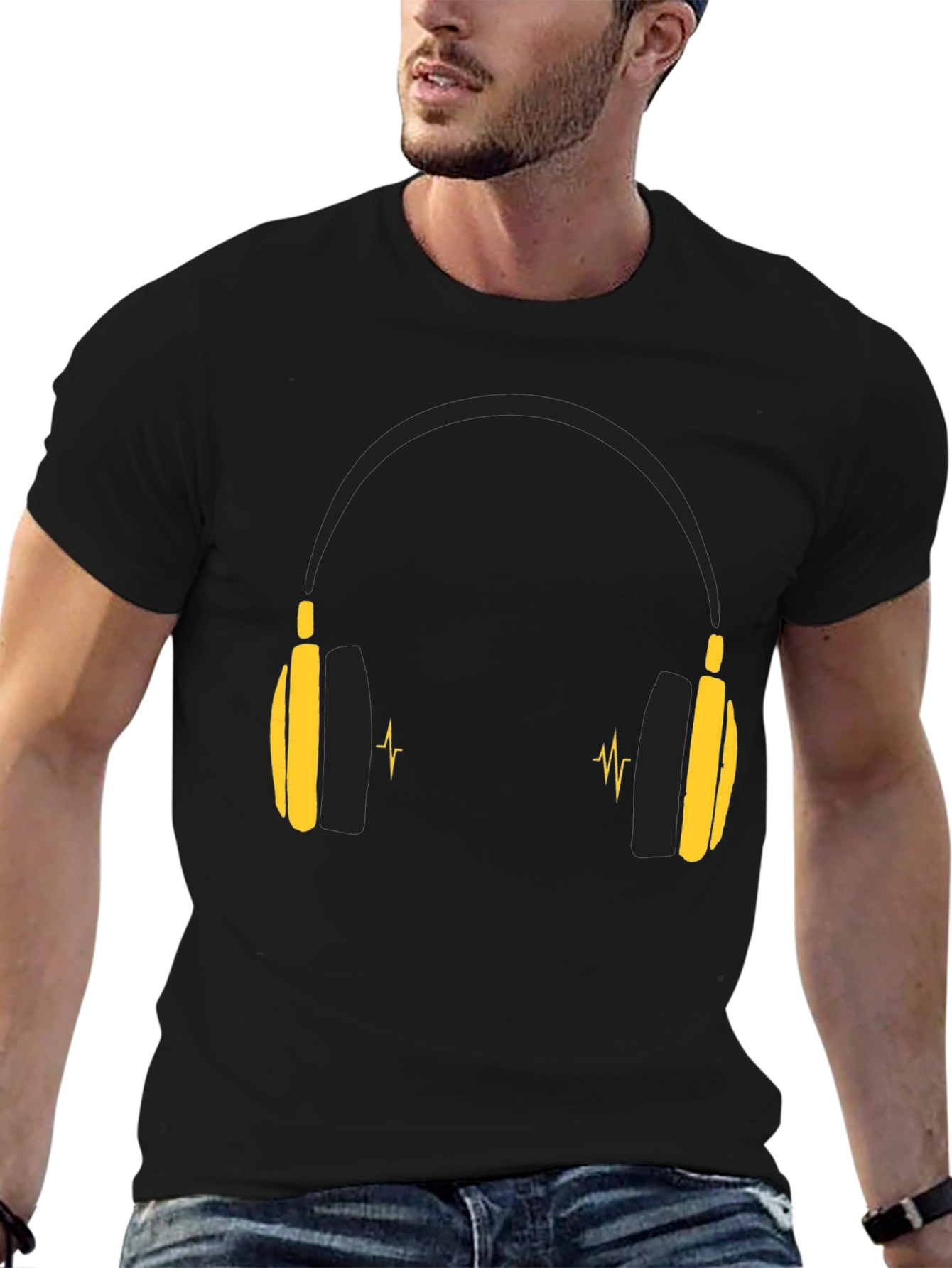 Black Headphone Graphic Tee - Music Lover Shirt view 6