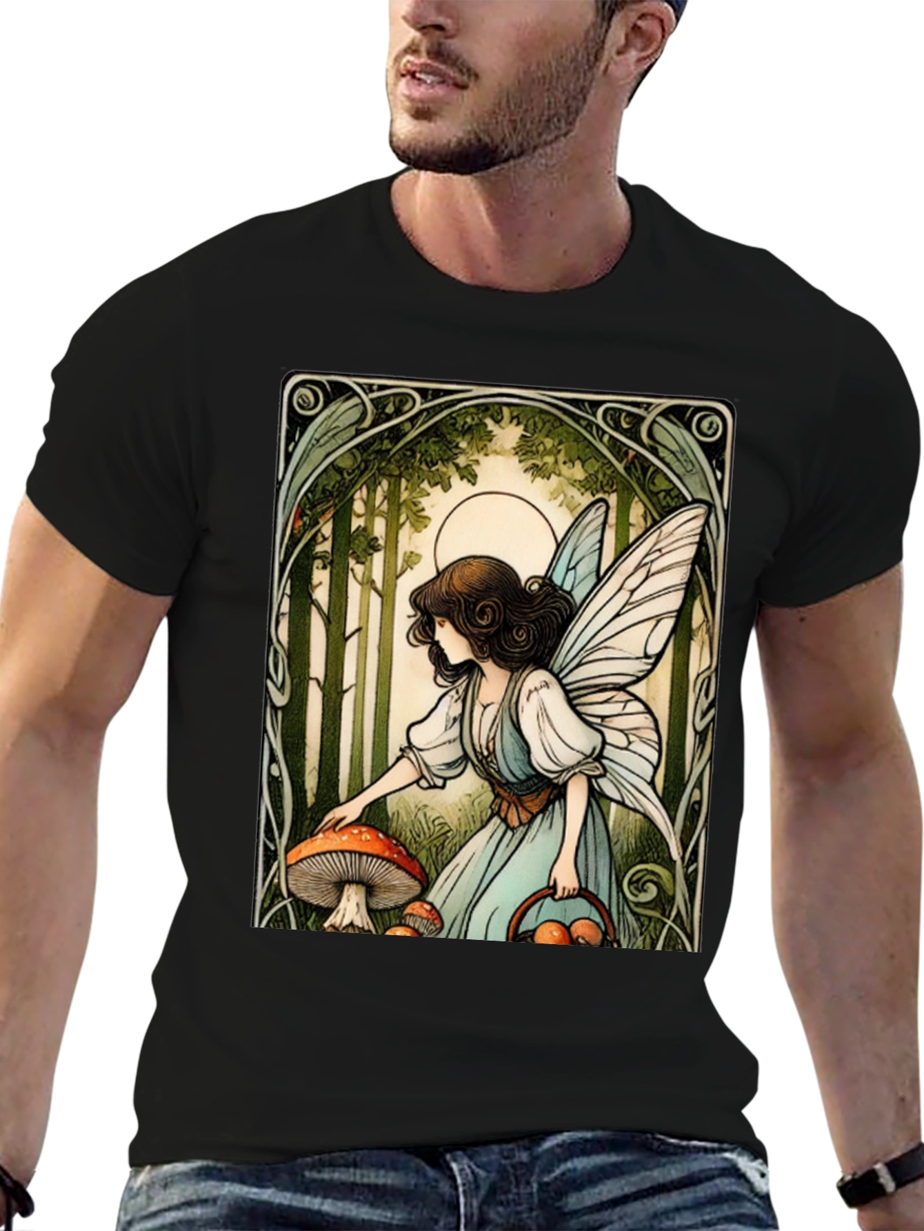 Black Fairycore Mushroom Forager T-Shirt view 6
