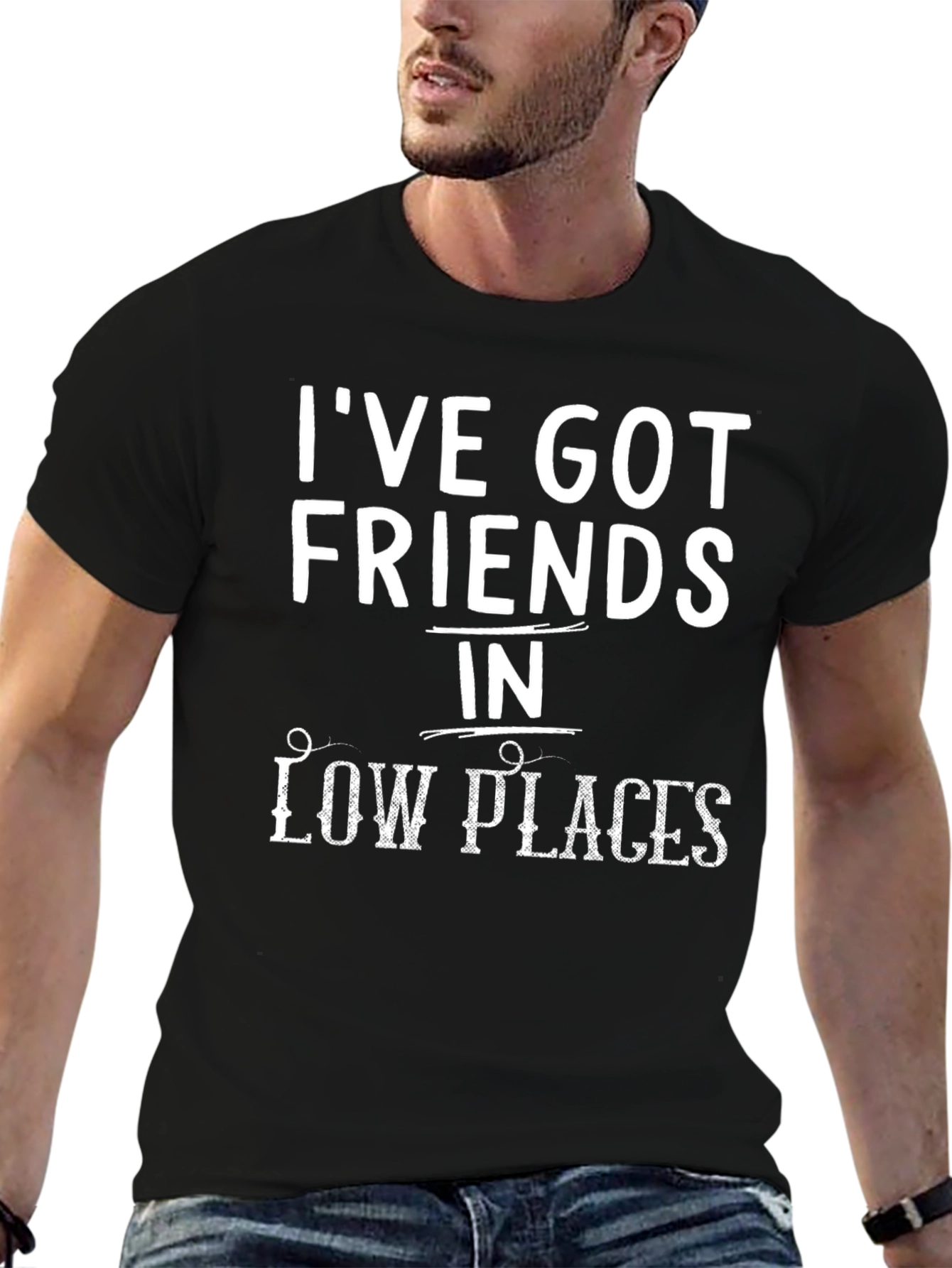 Black I've Got Friends in Low Places Black Graphic Tee view 6