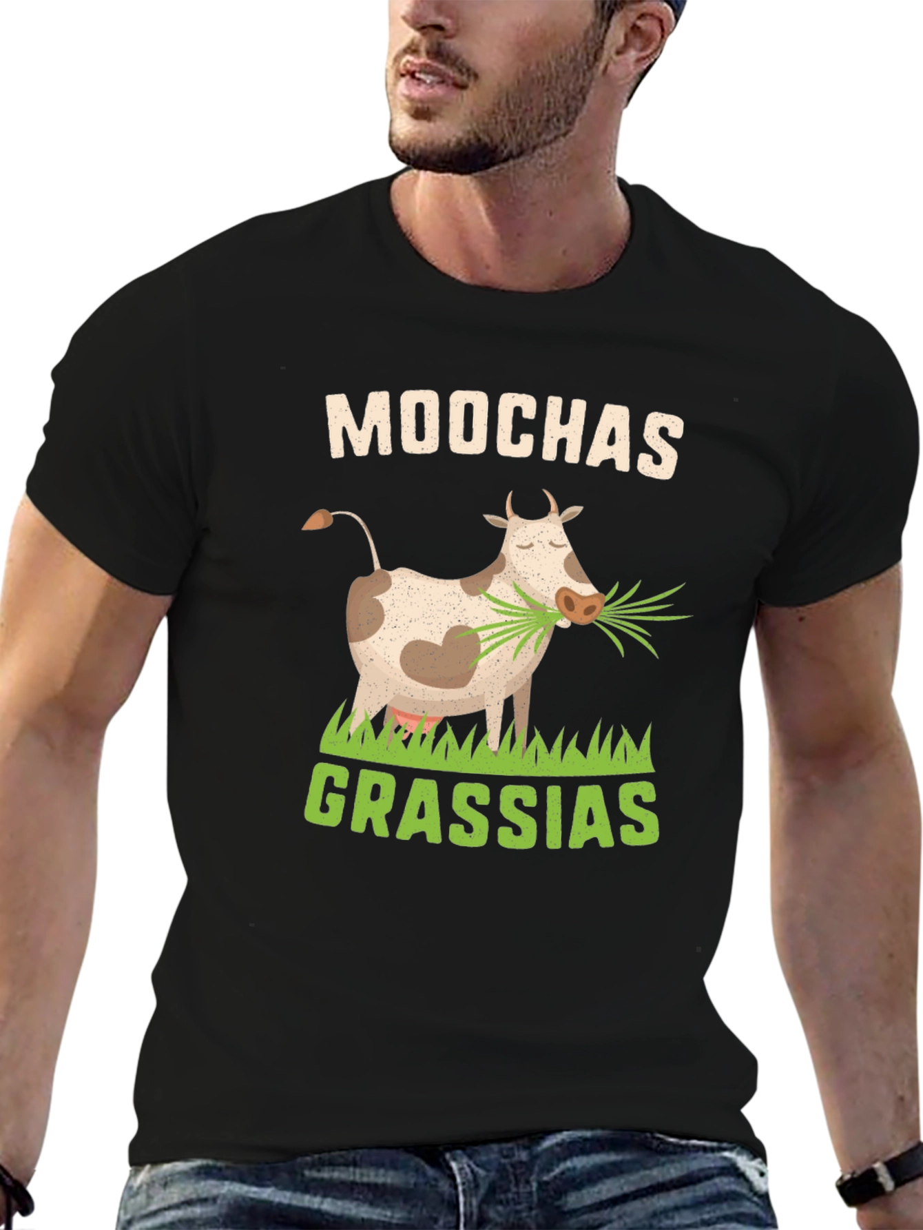 Black Moochas Grassias Cow Graphic T-Shirt view 6