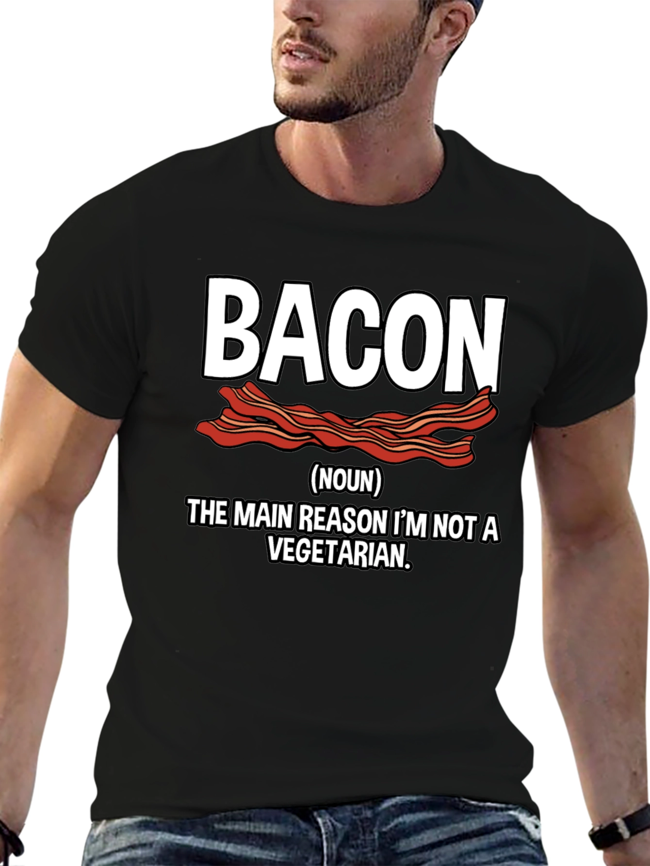 Black Bacon Lover T-Shirt - The Main Reason I'm Not a Vegetarian view 6