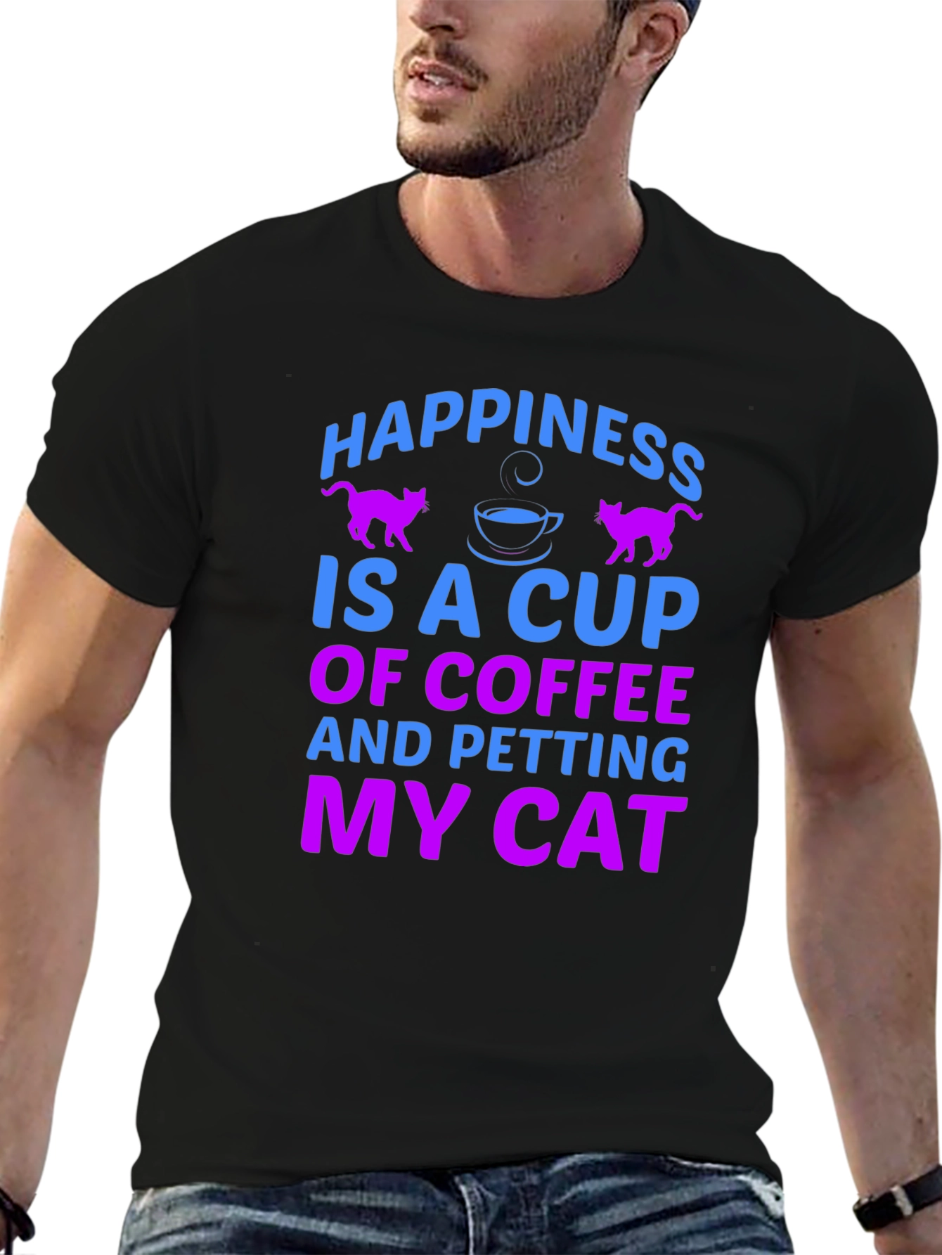 Black Happiness is Coffee & Cats T-Shirt view 6