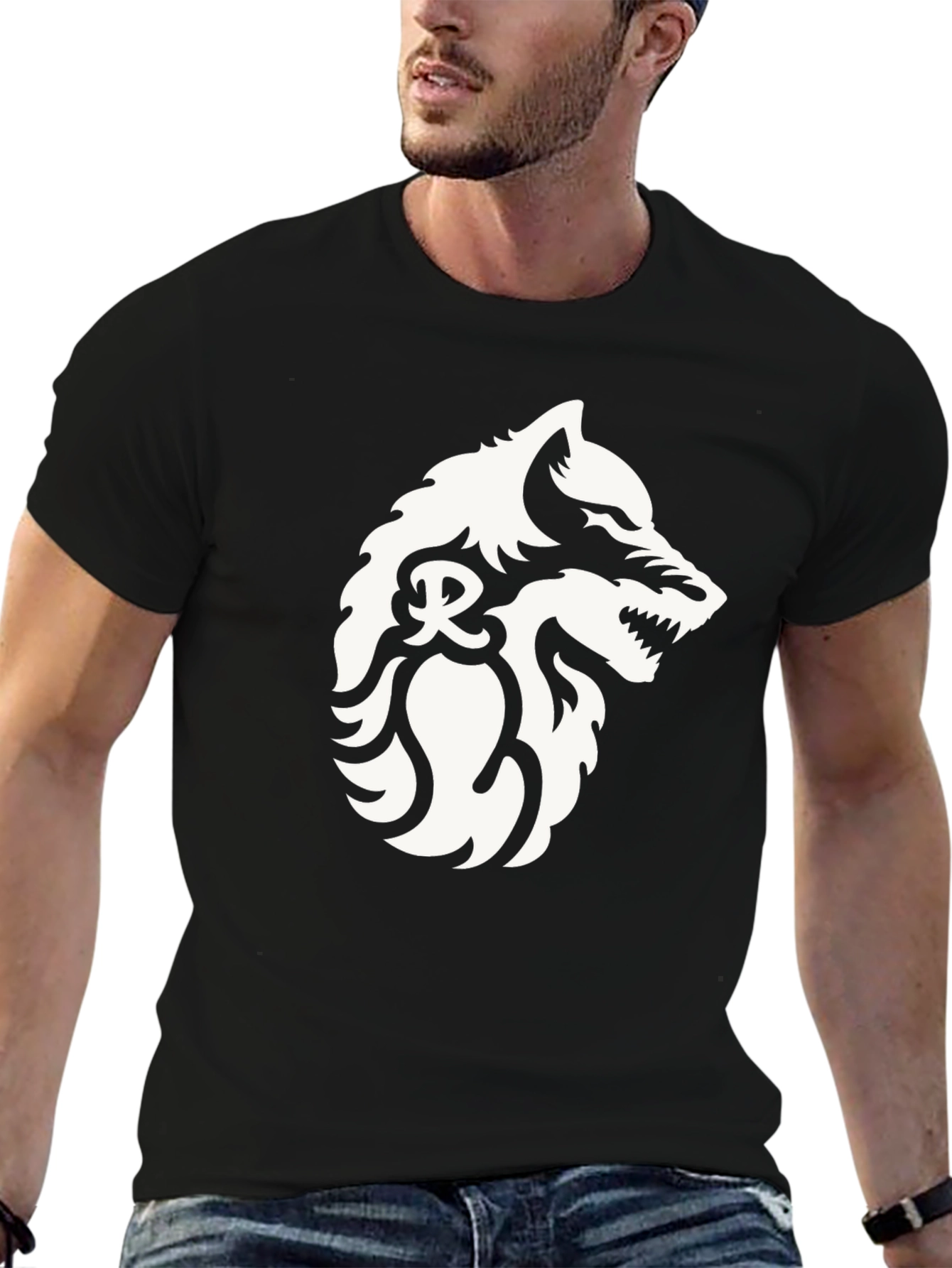 Black Black T-Shirt with Wolf Graphic view 6