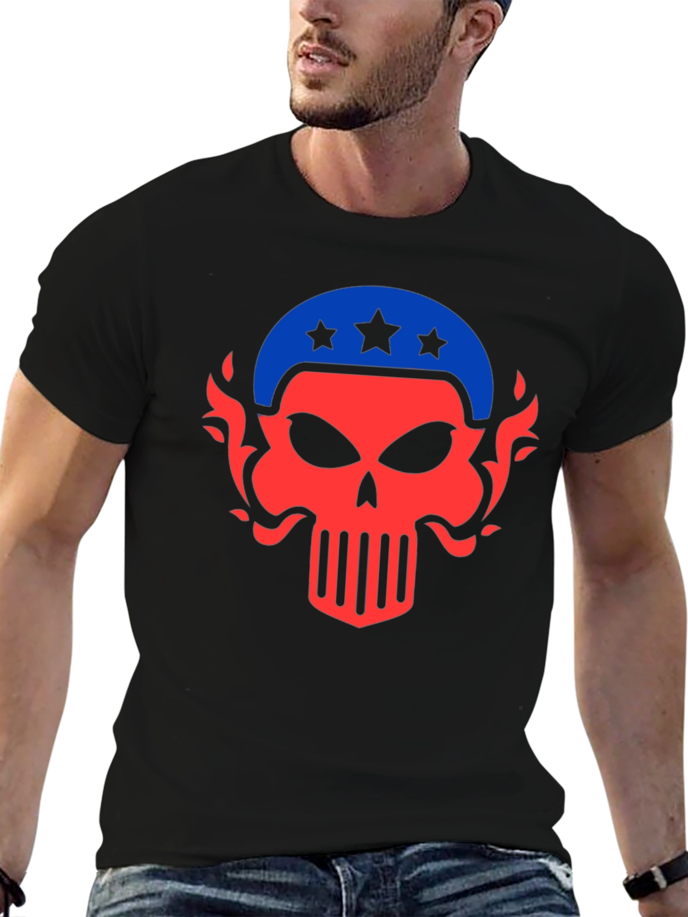 Black Patriotic Skull Graphic Tee - Men's Black T-Shirt view 6