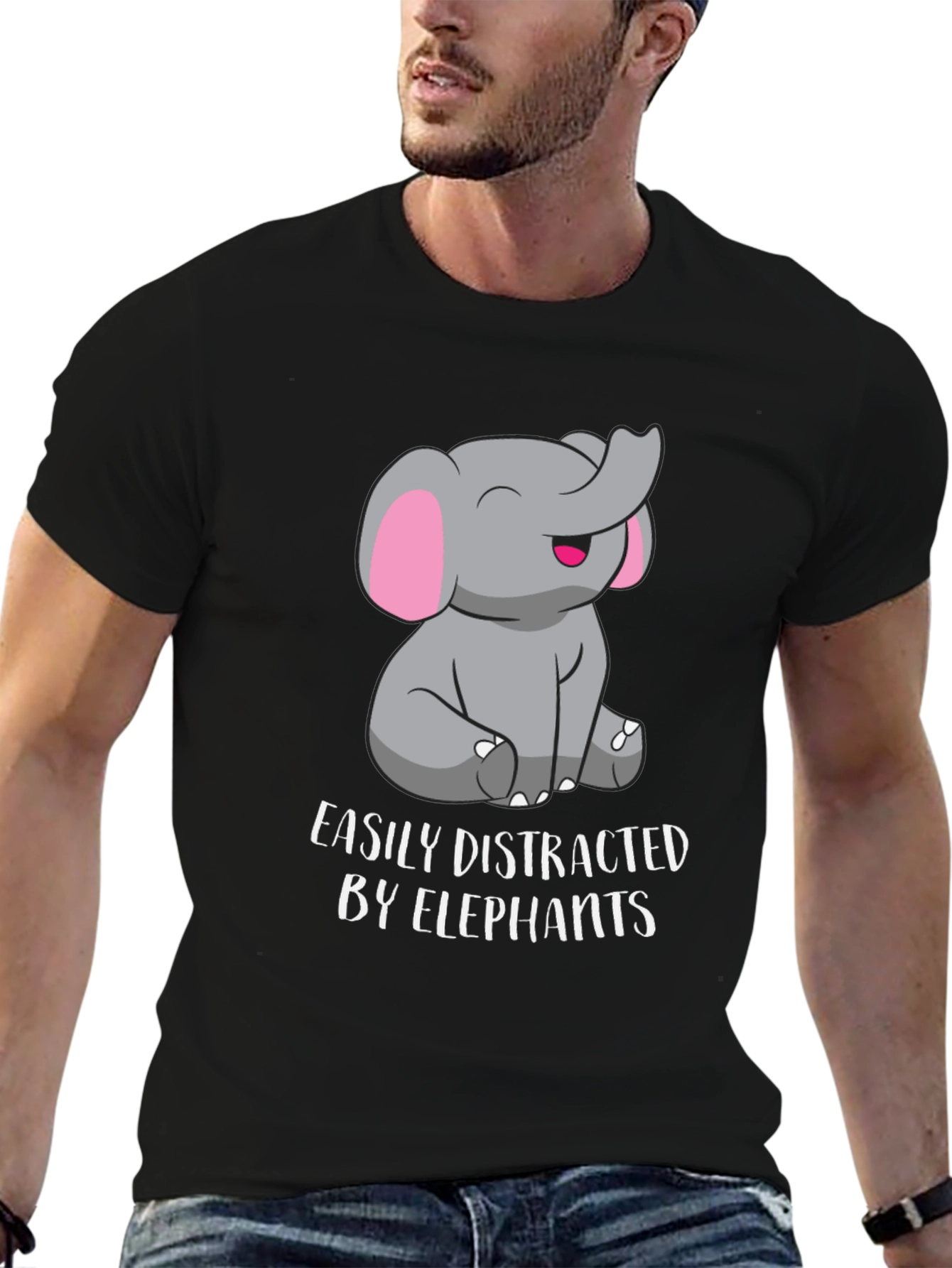 Black Easily Distracted By Elephants Graphic Tee view 6