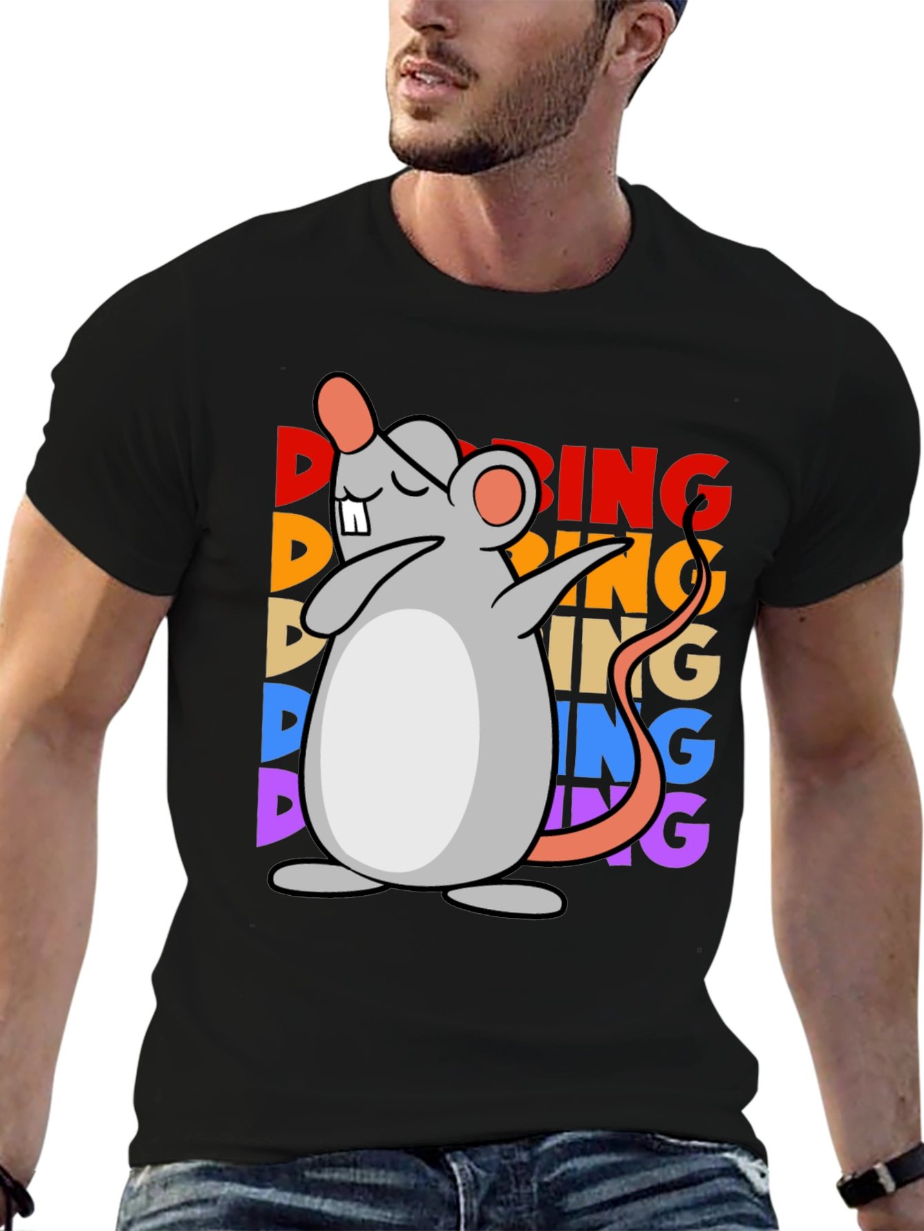 Black Dabbing Mouse Graphic Tee - Unisex Black T-Shirt view 6