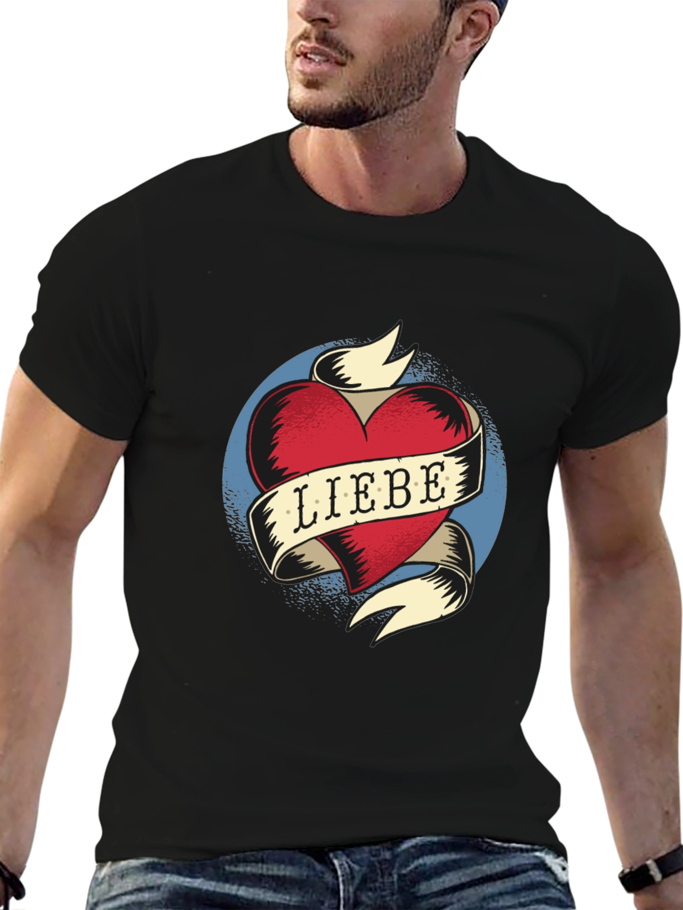 Black Liebe Heart Tattoo Graphic T-Shirt view 6