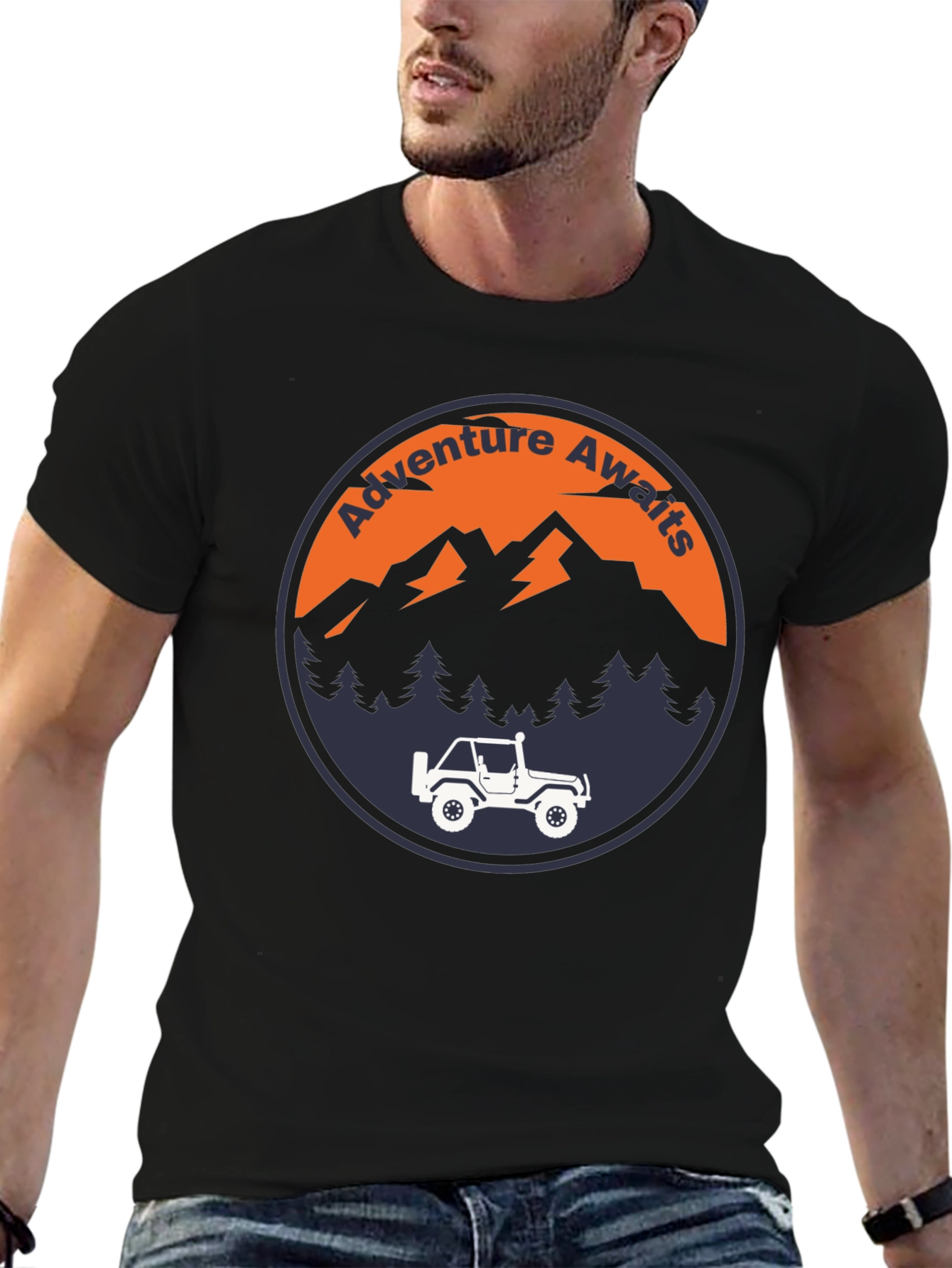 Black Adventure Awaits Graphic Tee - Men's Black T-Shirt view 6