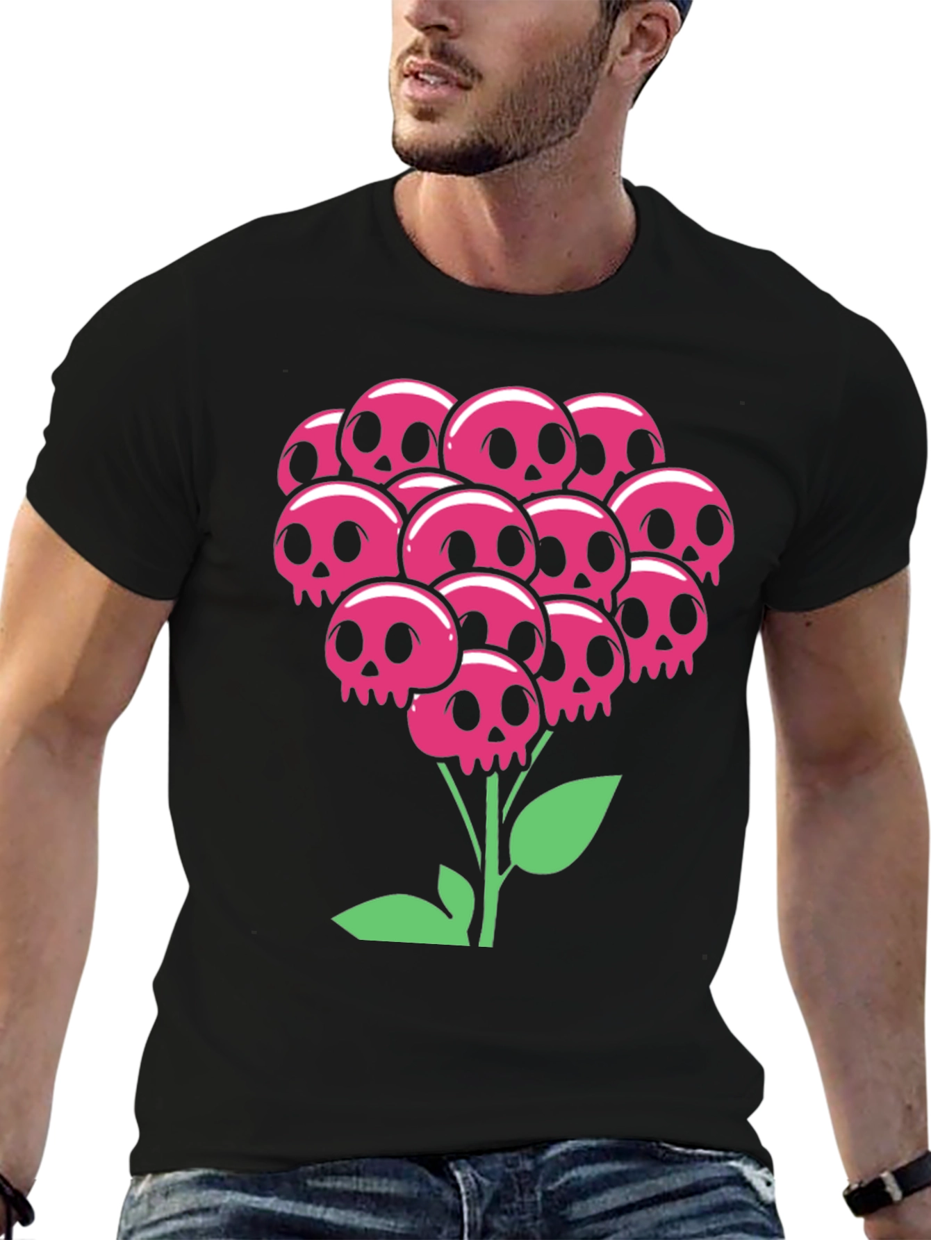 Black Skull Bouquet T-Shirt - Floral Goth Style view 6