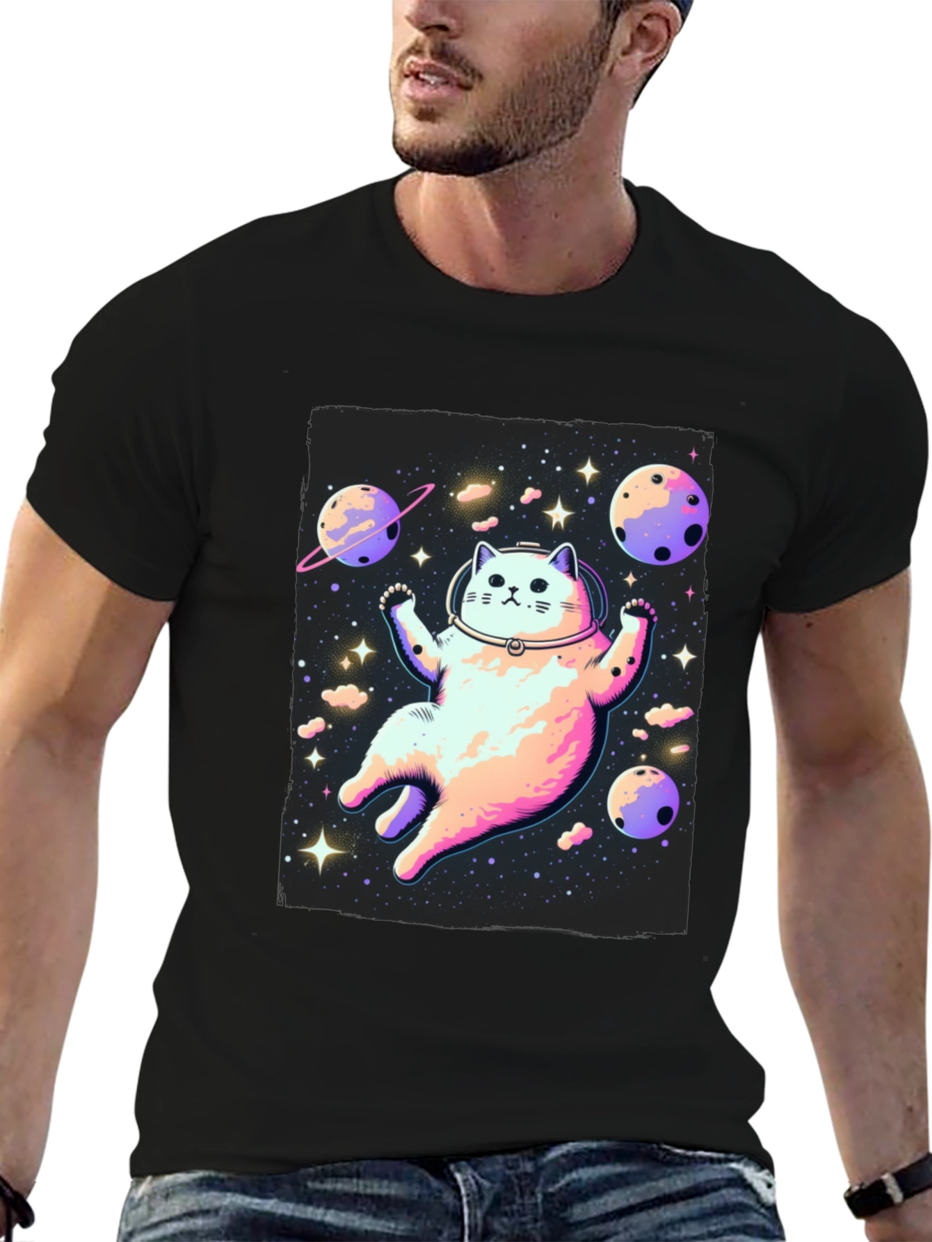 Black Astronaut Cat T-Shirt - Space Adventure Tee view 6