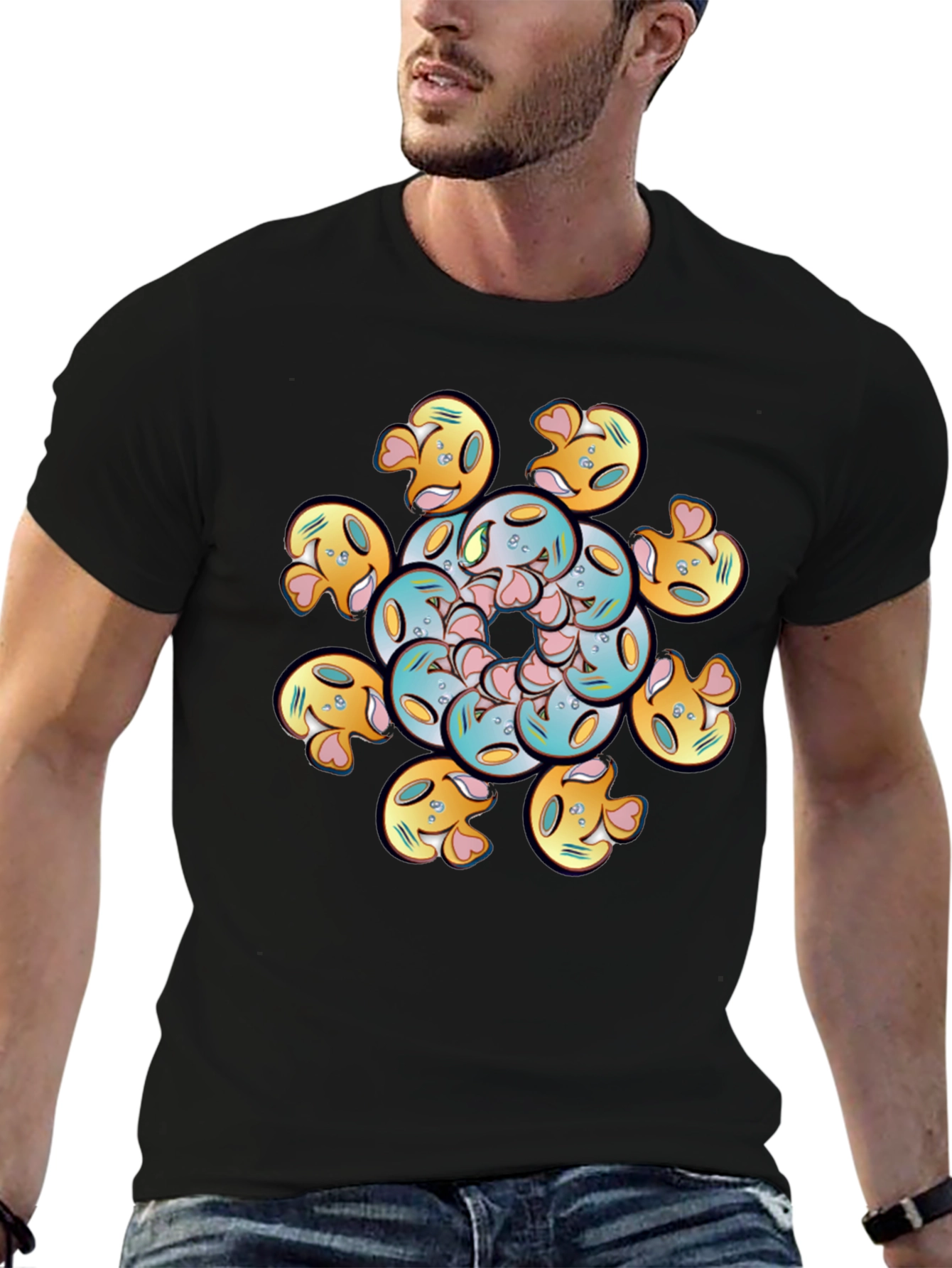 Black Whimsical Emoji Mandala Tee view 6