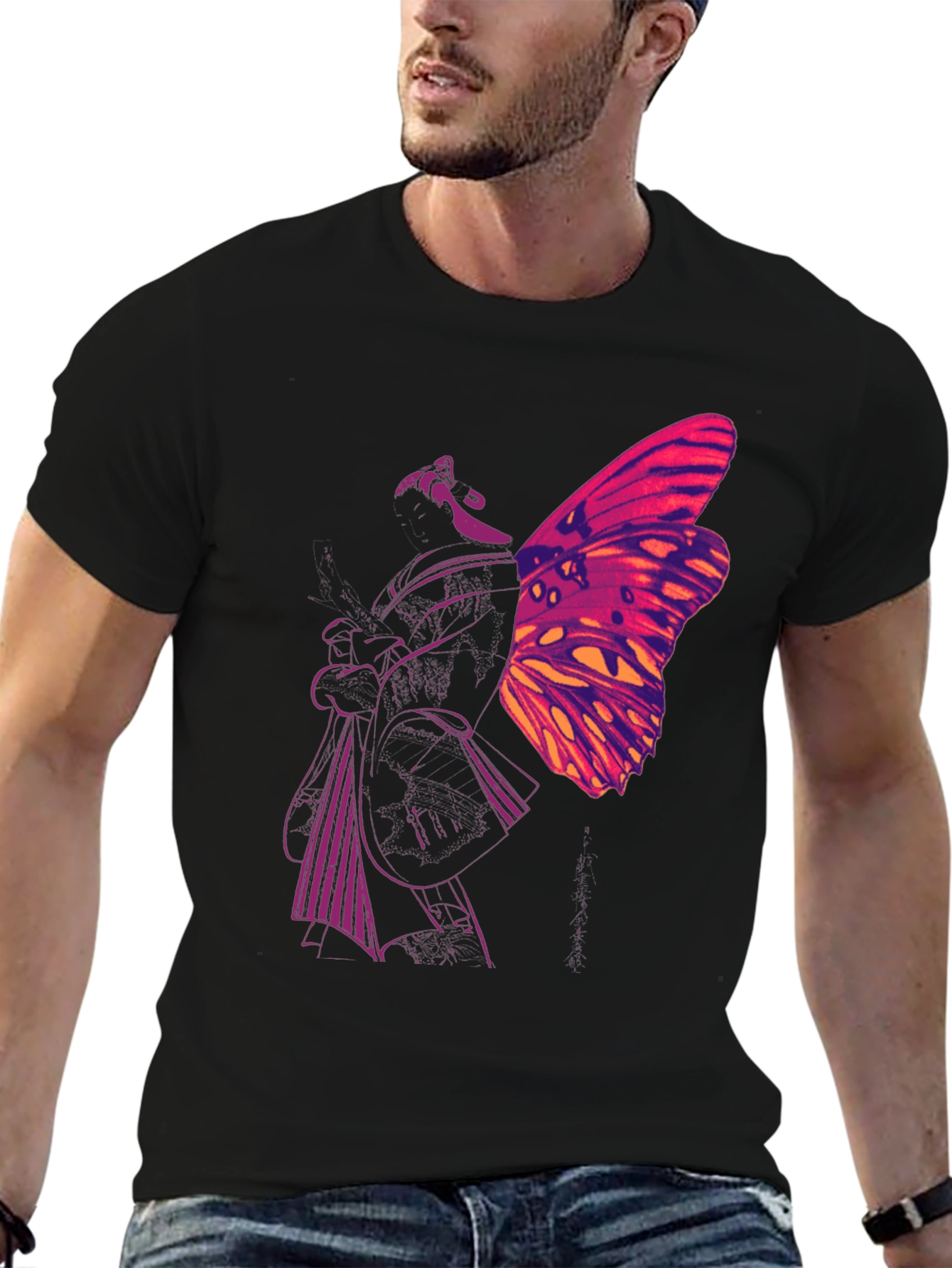 Black Butterfly Graphic Black T-Shirt view 6