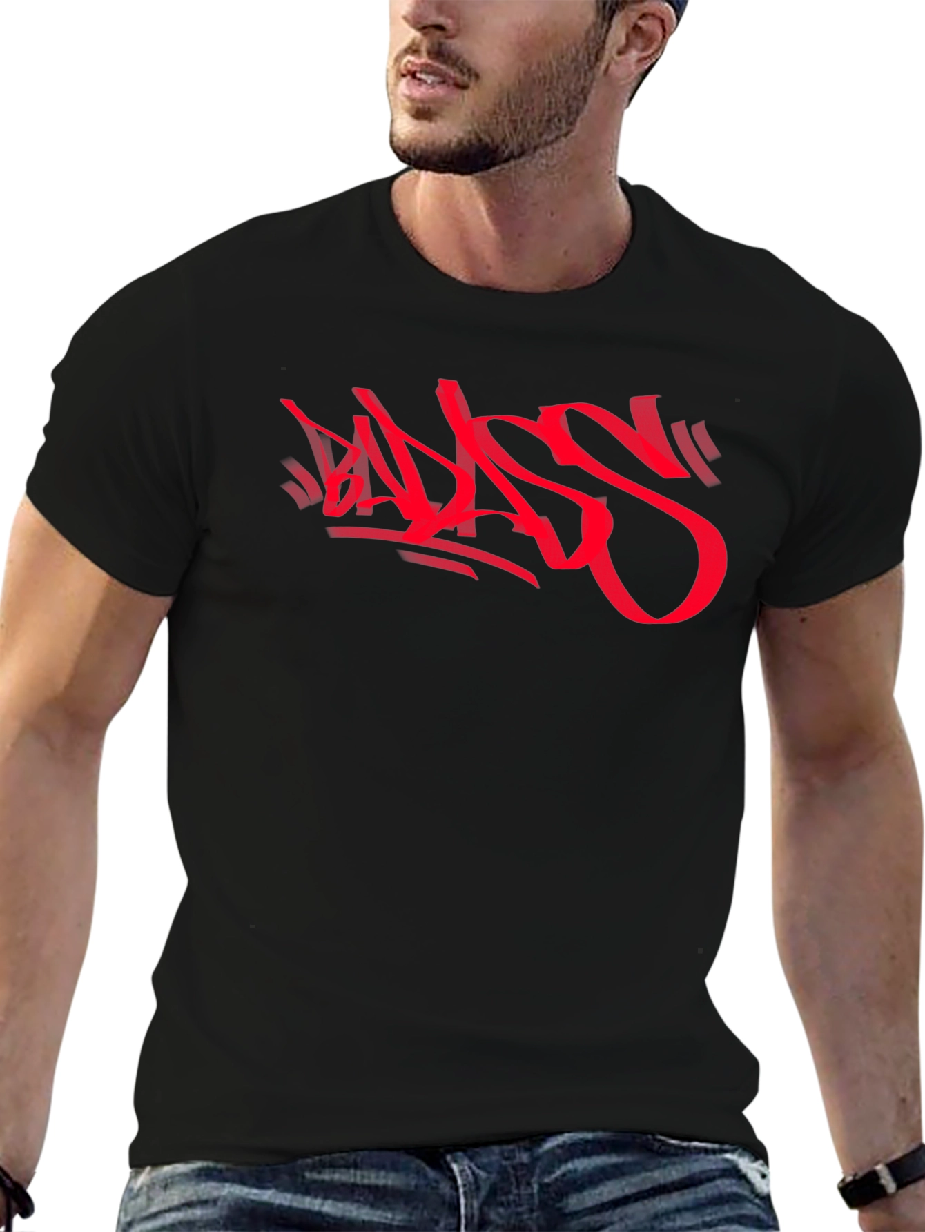 Black Bold Red Graphic Print Black T-Shirt view 6