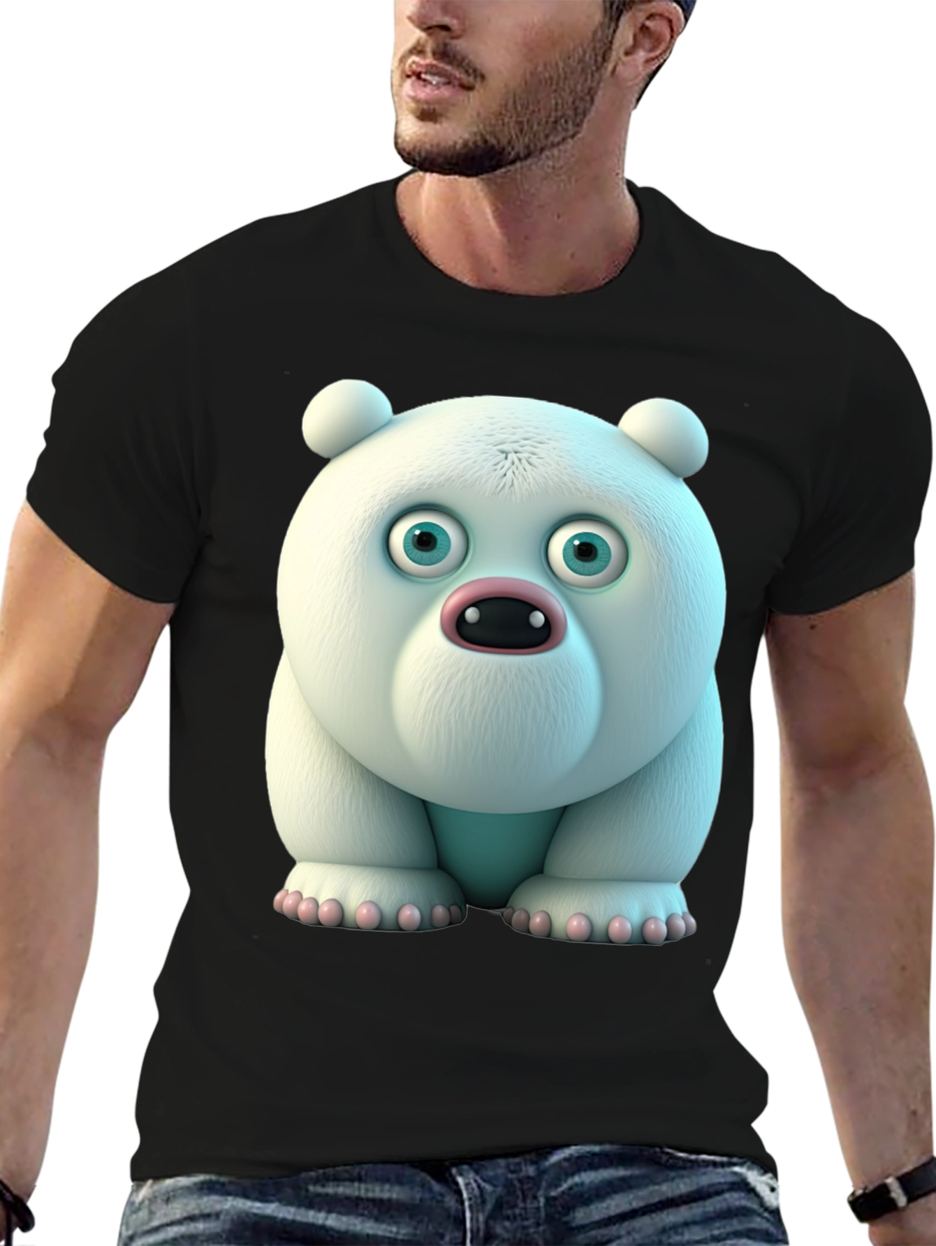 Black Cartoon Polar Bear Graphic Tee - Unique Animal Design view 6