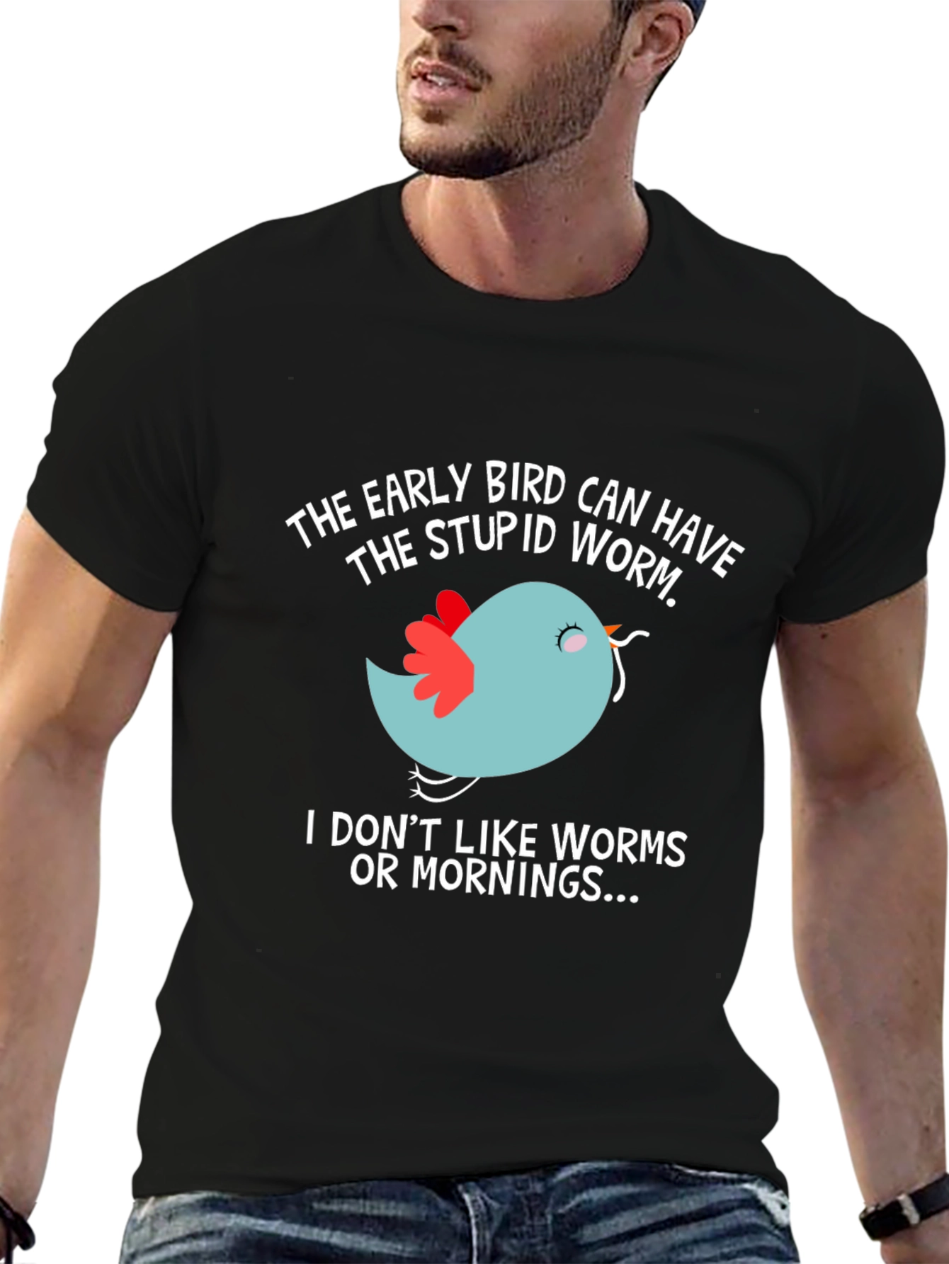 Black Early Bird T-Shirt - Funny Slogan Tee view 6