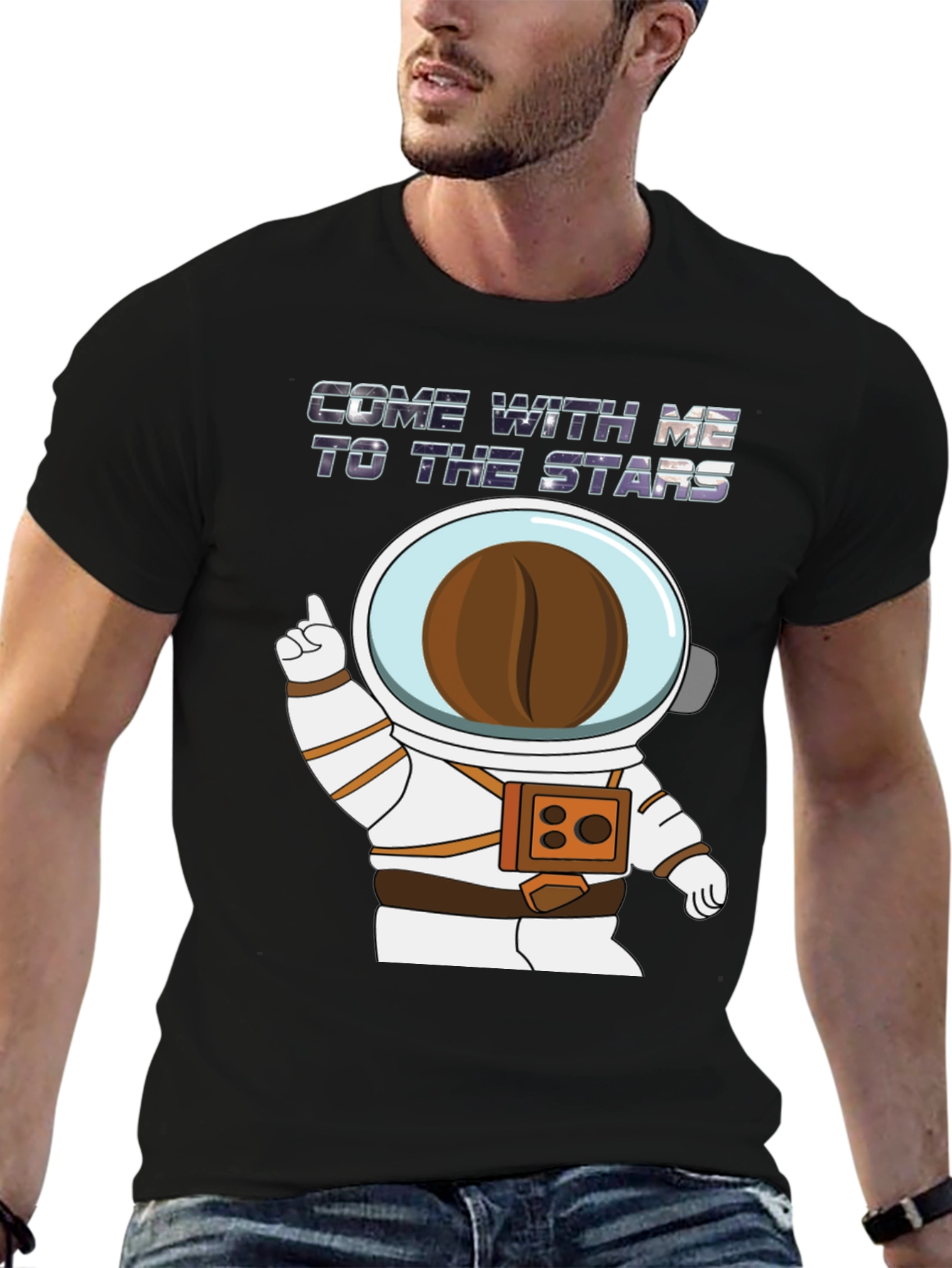 Black Astronaut Coffee Bean Black T-Shirt view 6