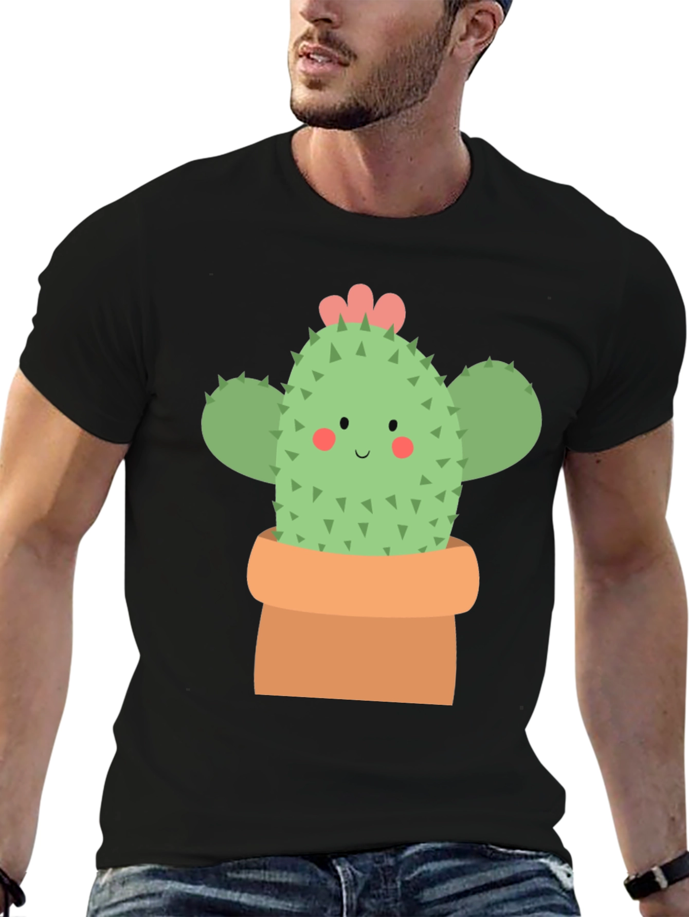 Black Cute Cactus Graphic Tee - Black Unisex T-Shirt view 6