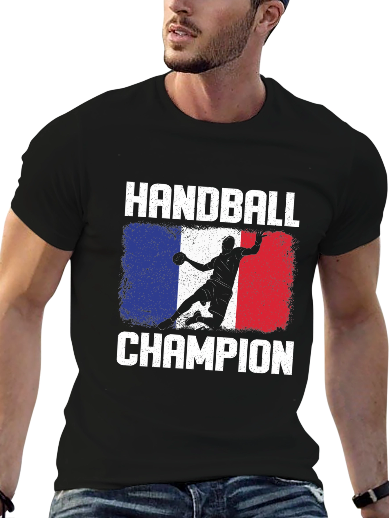 Black Handball Champion France Flag T-Shirt view 6