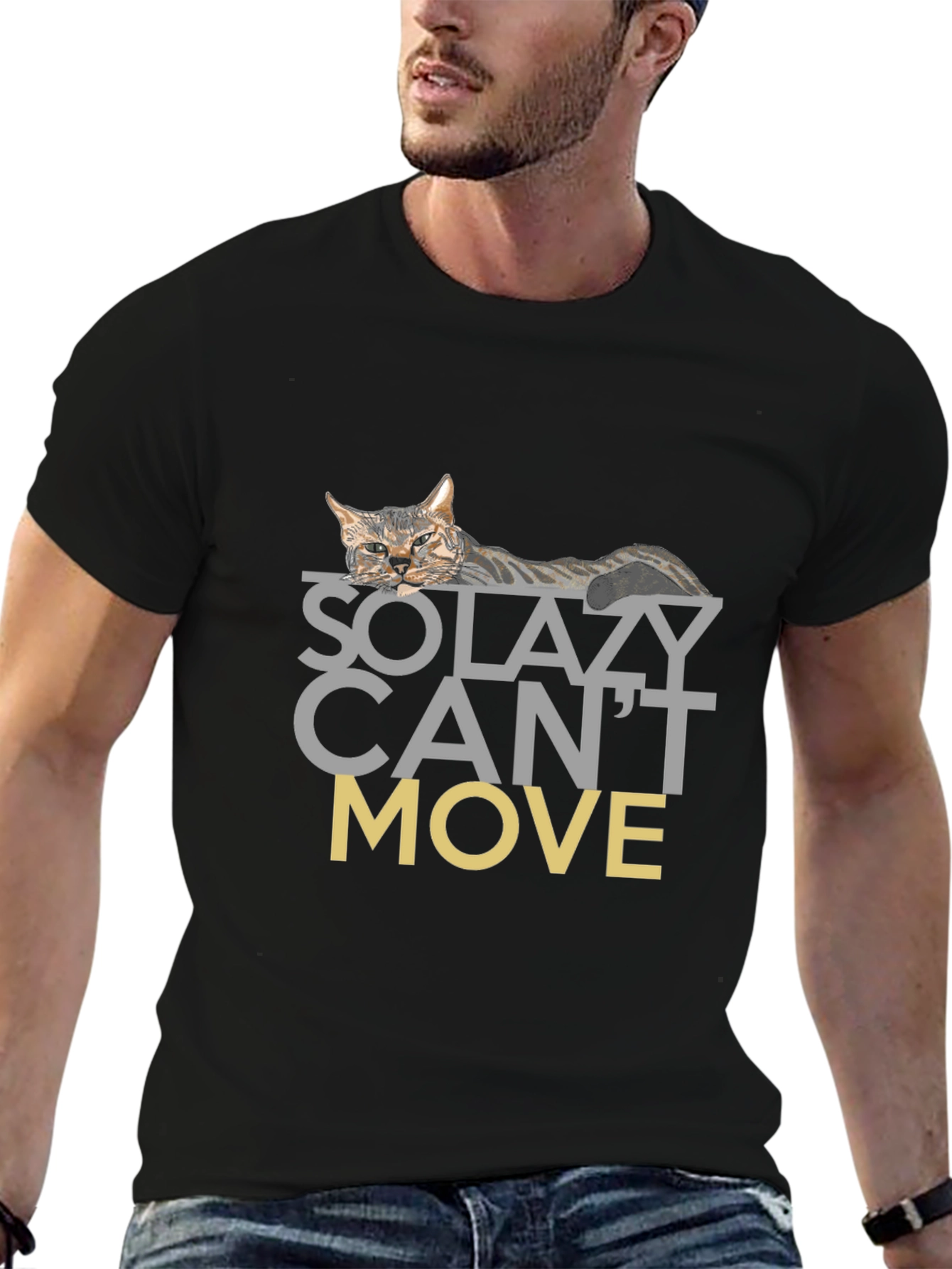 Black So Lazy Can't Move Cat Graphic T-Shirt view 6