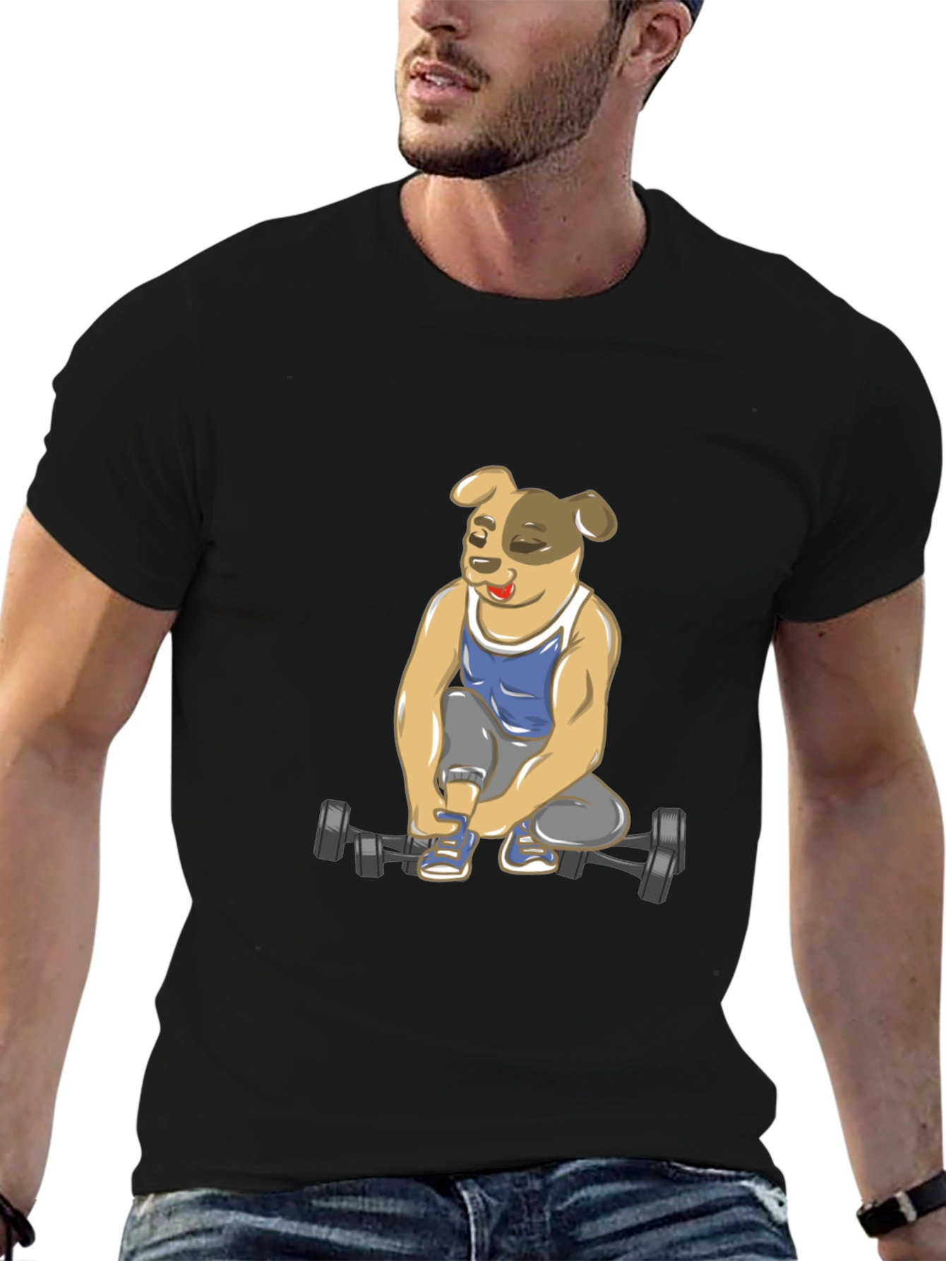 Black Dog Lifting Weights T-Shirt view 6
