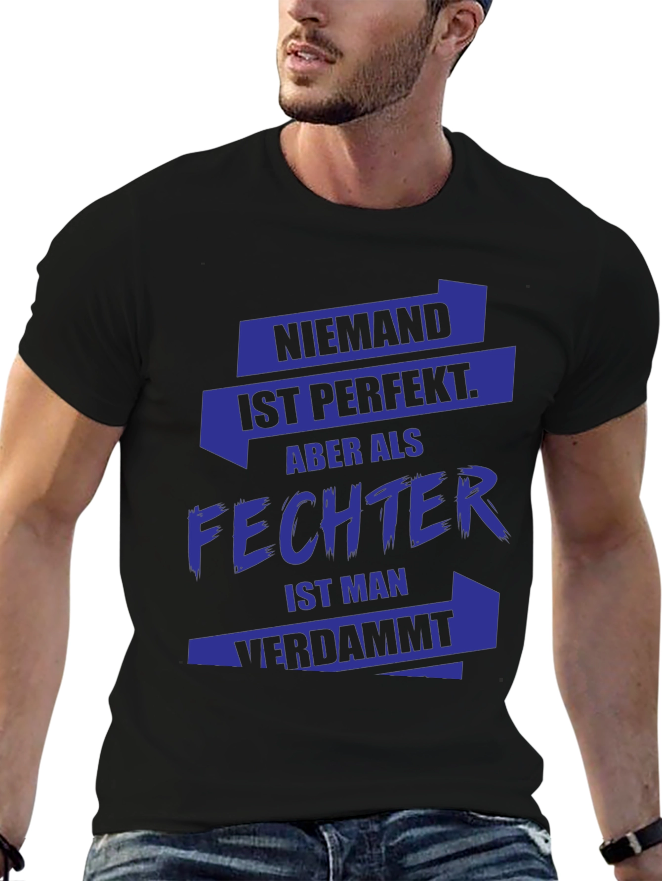 Black Funny Fencer T-Shirt - German Text view 6