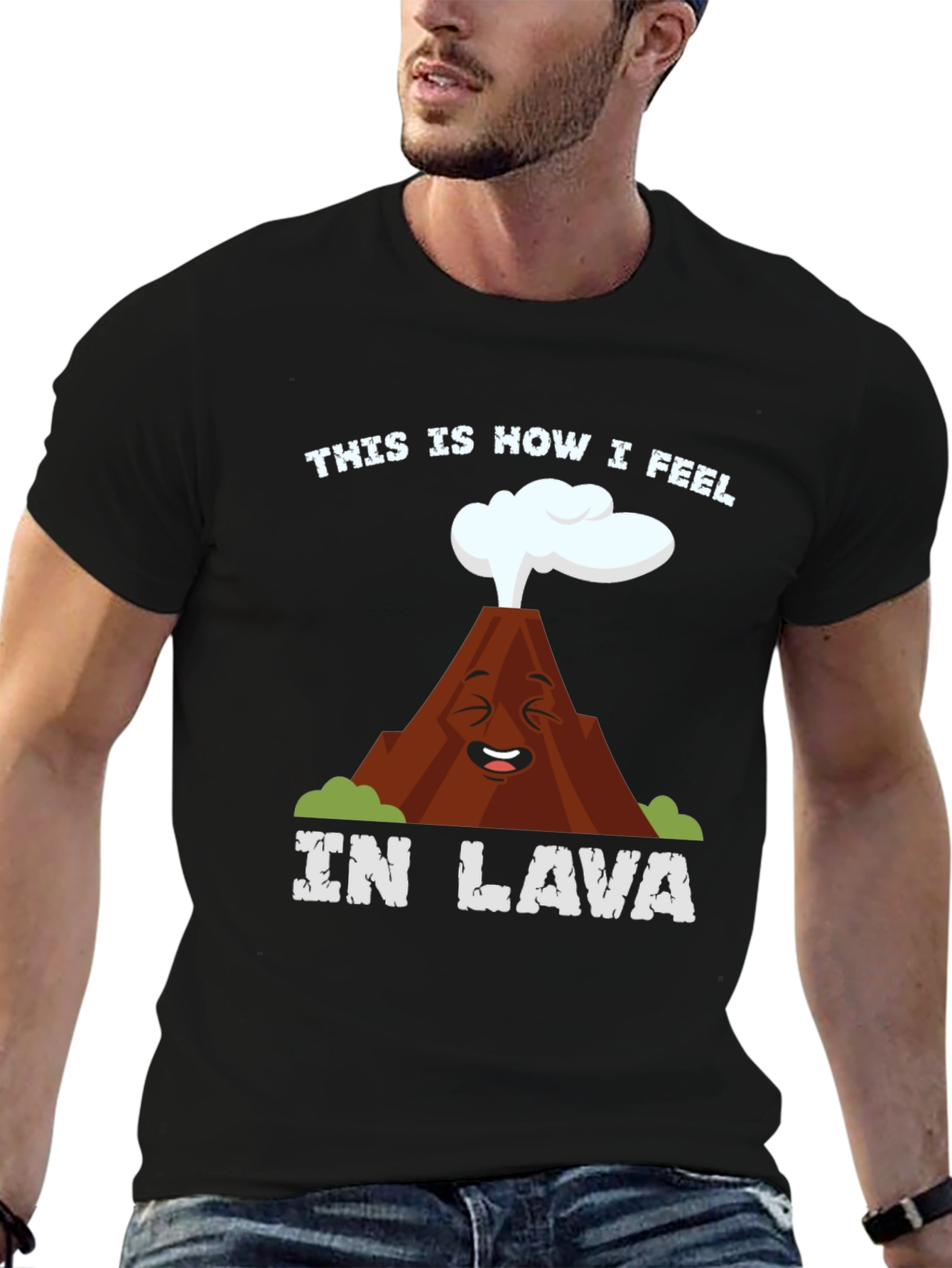 Black Funny Volcano "In Lava" Graphic T-Shirt view 6