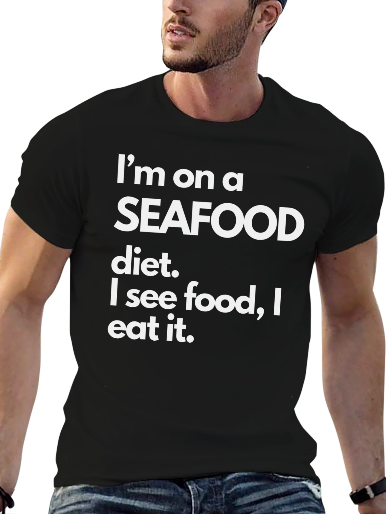 Black Seafood Diet Funny T-Shirt - Eat What You See! view 6