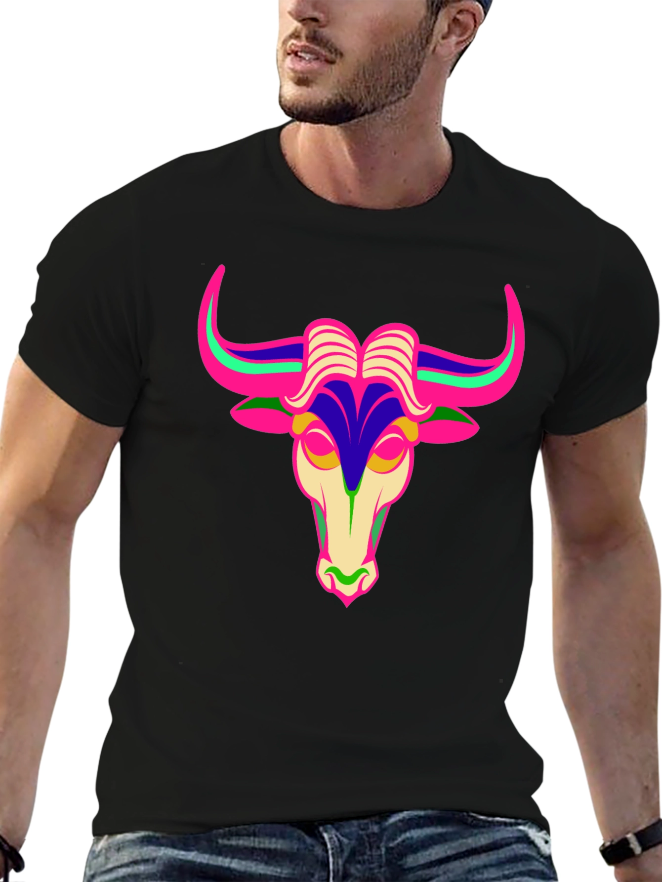 Black Bold Bull Graphic Tee - Black Cotton T-Shirt view 6